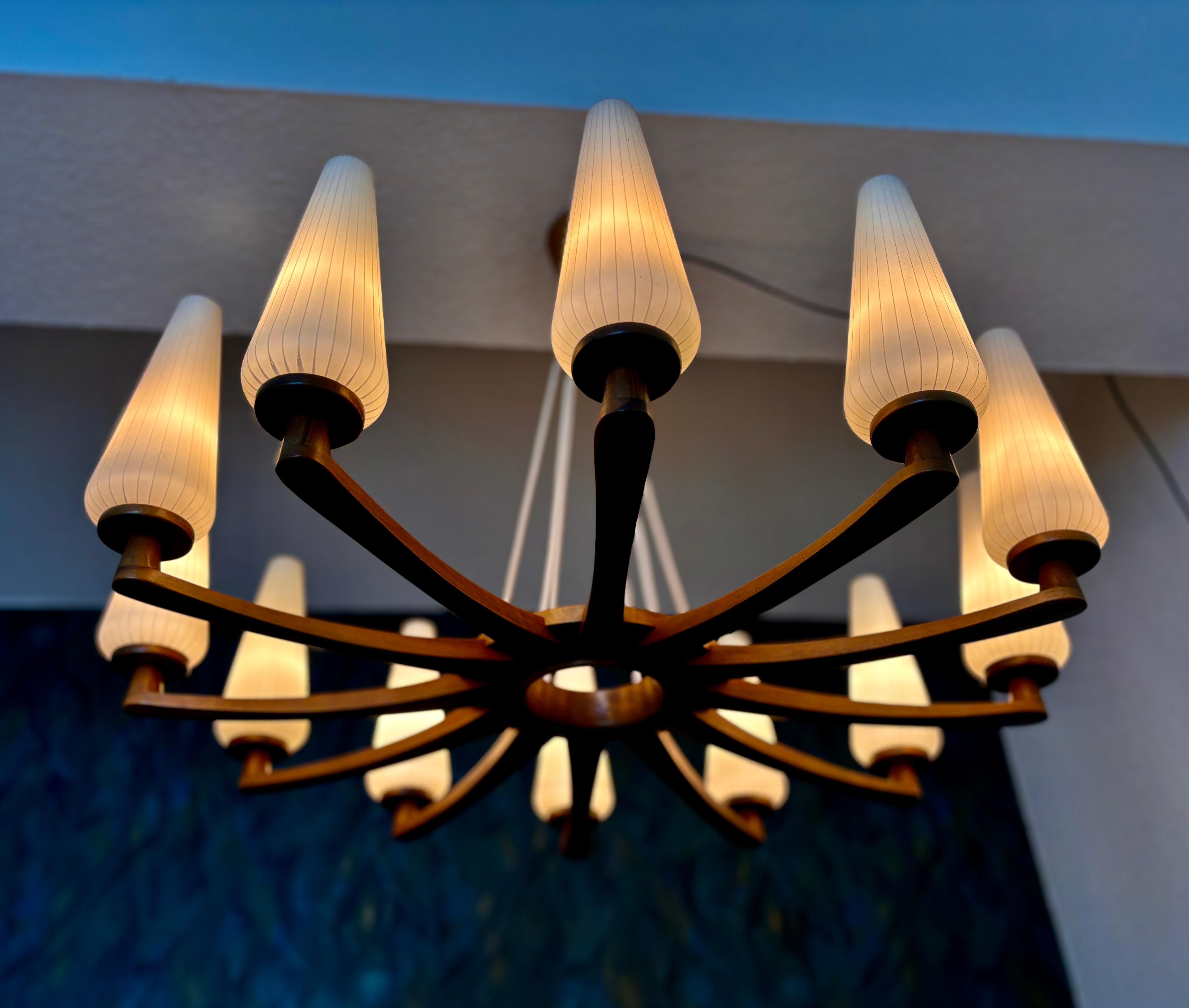 Grande lampadario in teak di Uno & Östen Kristiansson by Vittsjö in vendita 3