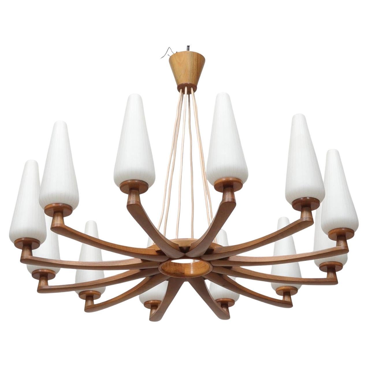 Grande lampadario in teak di Uno & Östen Kristiansson by Vittsjö in vendita
