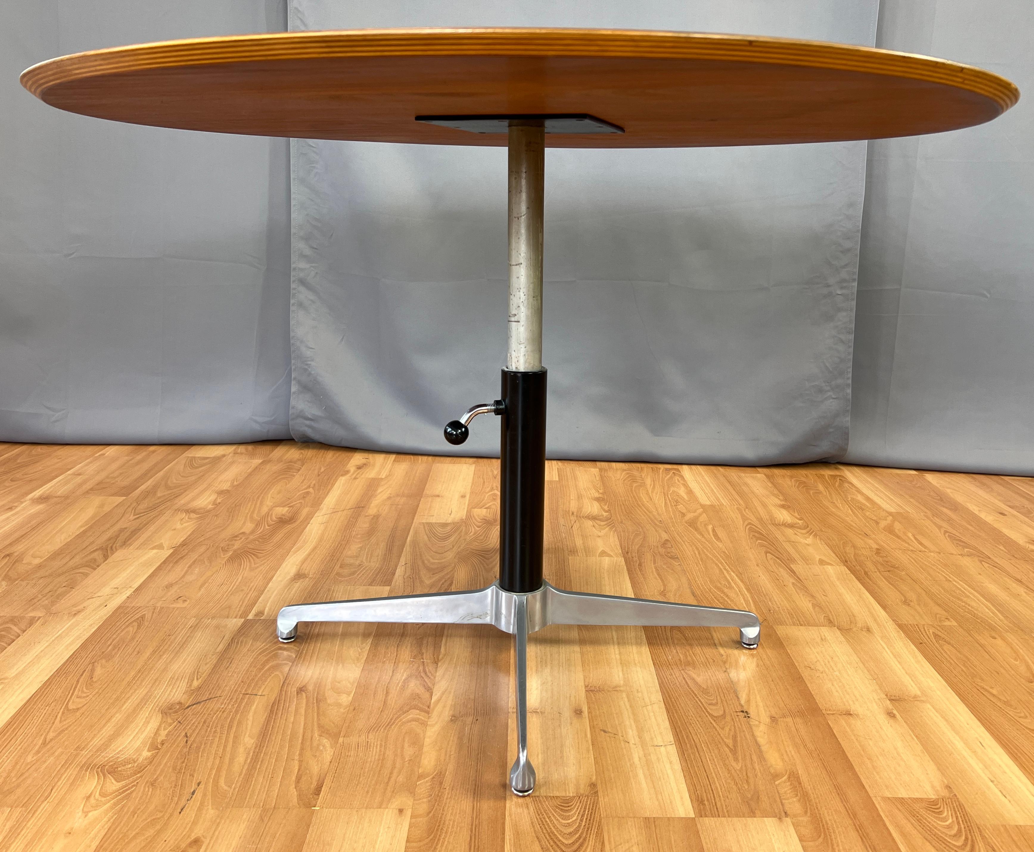 Large Teak Danish Modern Round Adjustable Height Coffee / Dining Table 4