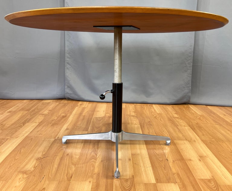 Large Teak Danish Modern Round Adjustable Height Coffee / Dining Table ...