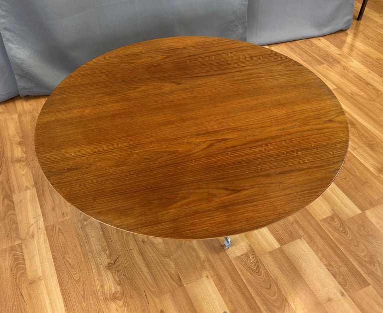Large Teak Danish Modern Round Adjustable Height Coffee / Dining Table
