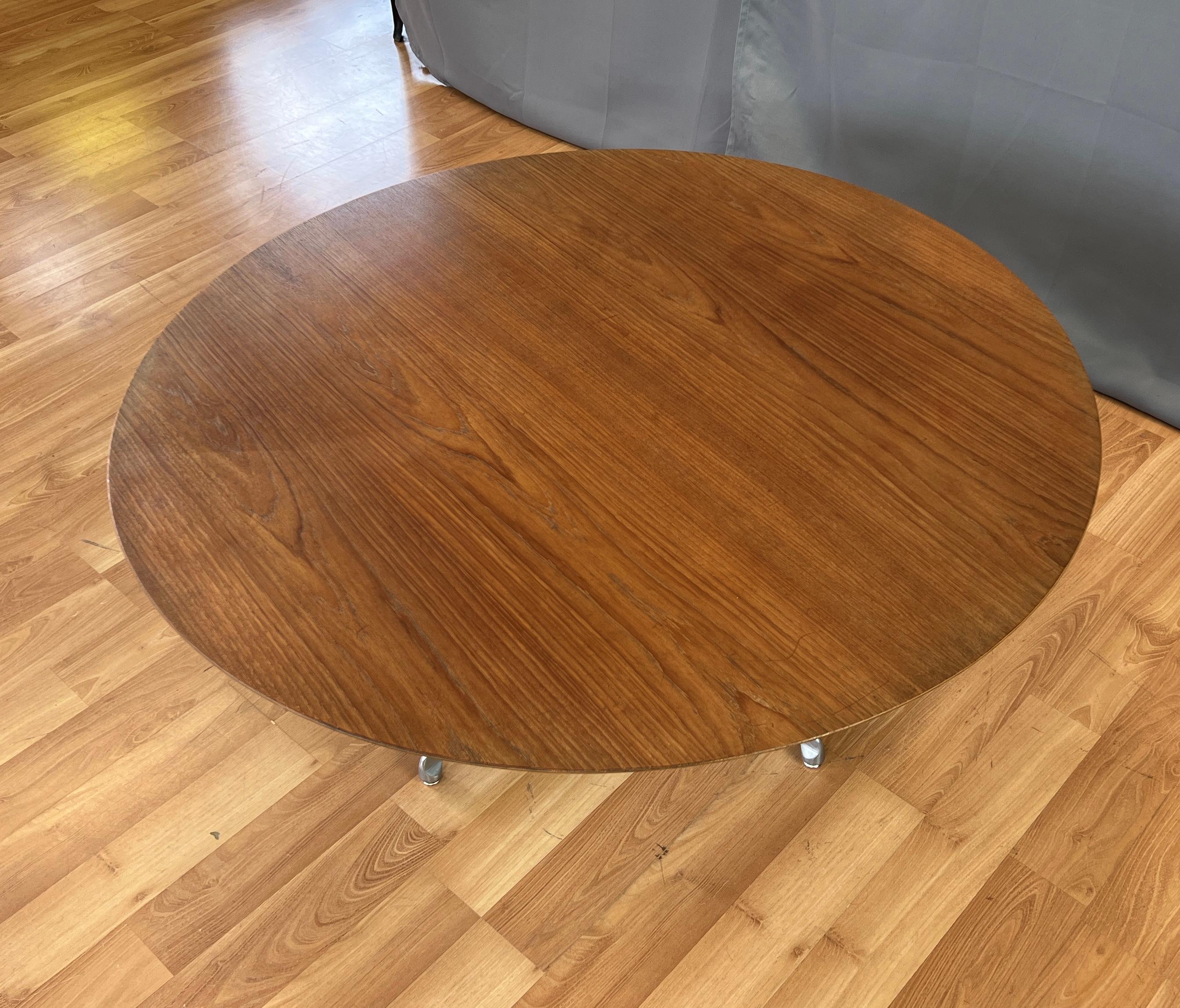 Scandinavian Modern Large Teak Danish Modern Round Adjustable Height Coffee / Dining Table