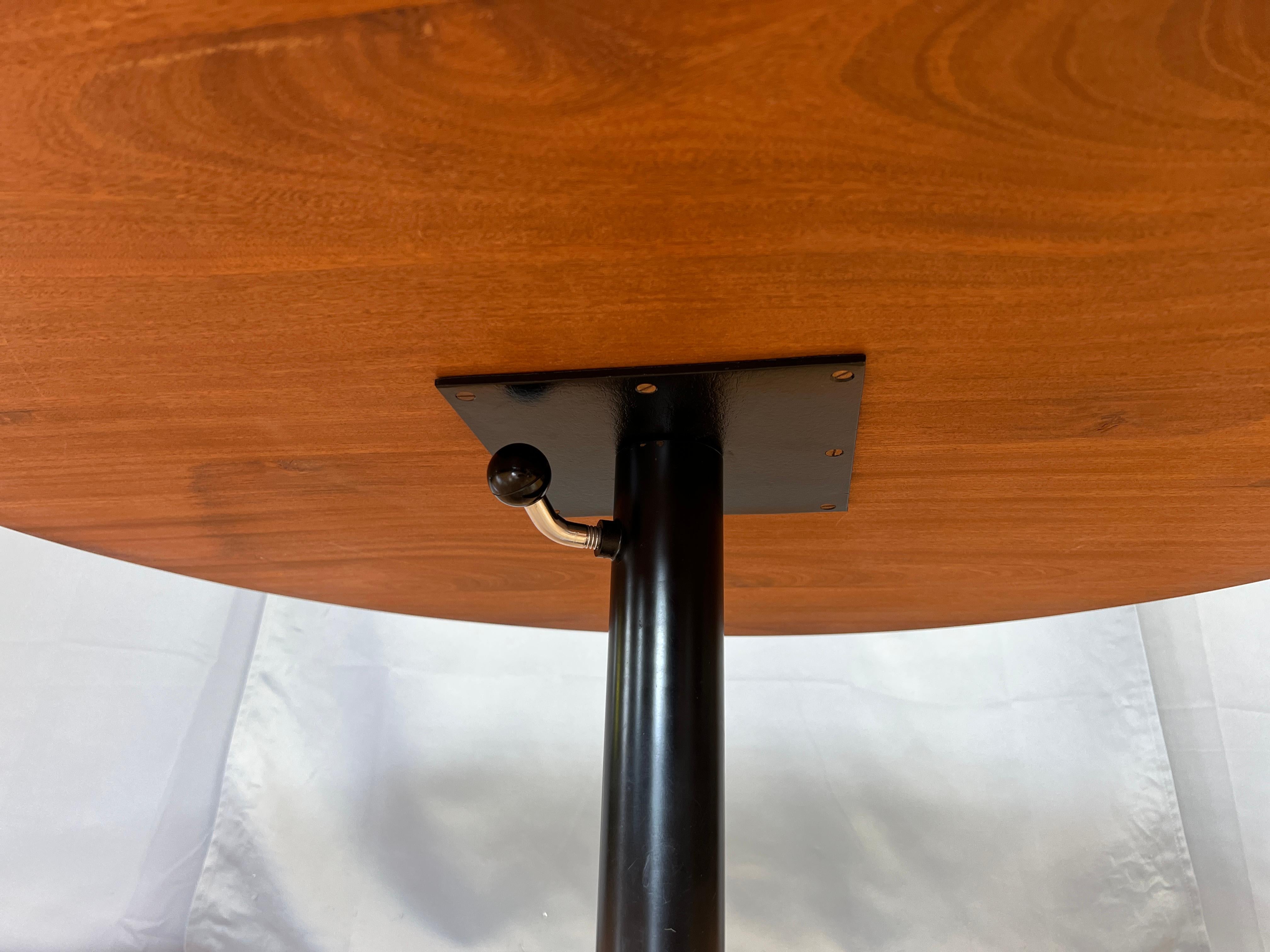 Metal Large Teak Danish Modern Round Adjustable Height Coffee / Dining Table