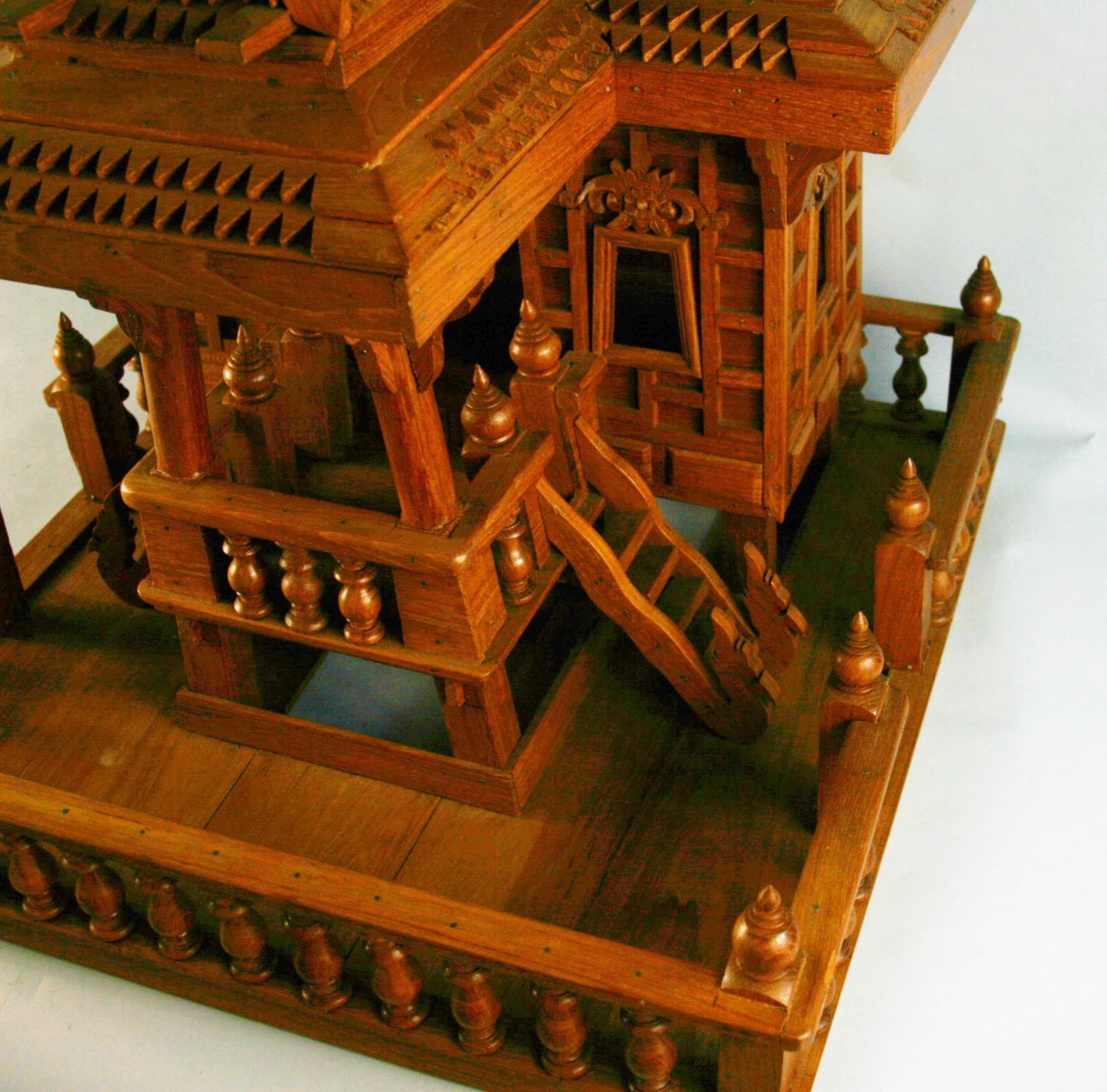 Large Teak Hand Crafted Architectural Model of a Northern Thailand Spirit  House For Sale 10