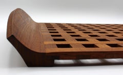 Large Teak Lattice Work Serving Tray