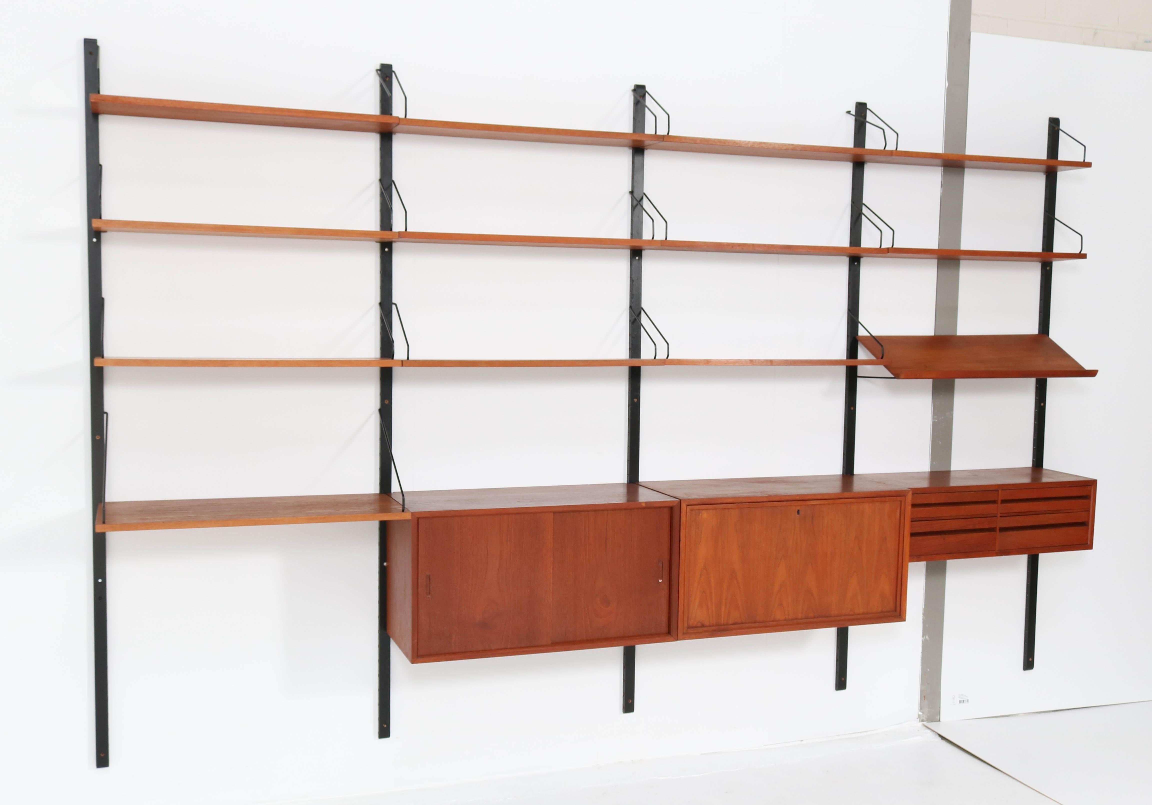 Lacquered Large Teak Mid-Century Modern Royal Wall Unit by Poul Cadovius, 1950s
