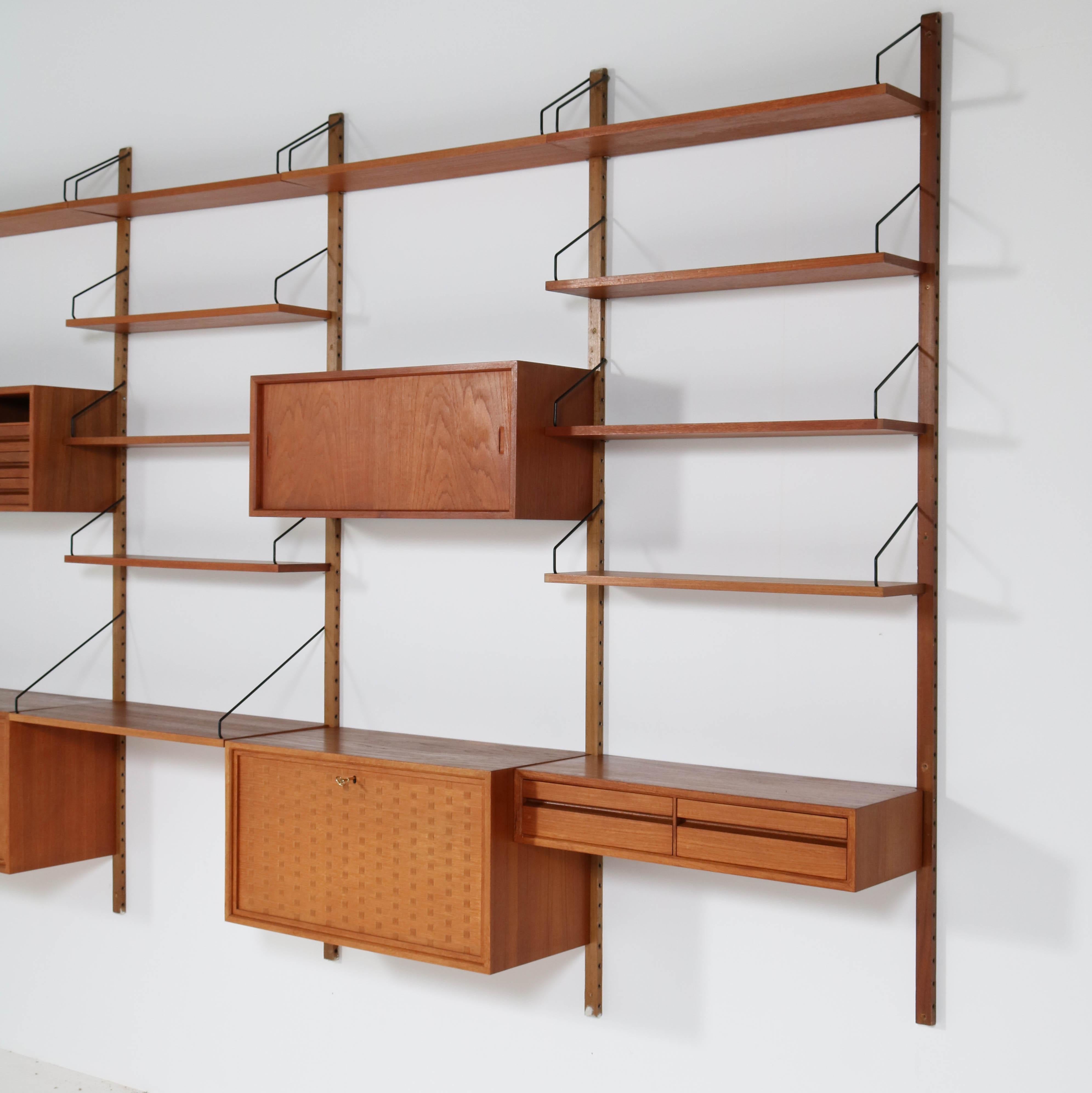 Metal Large Teak Mid-Century Modern Royal Wall Unit by Poul Cadovius for Cado, 1960s