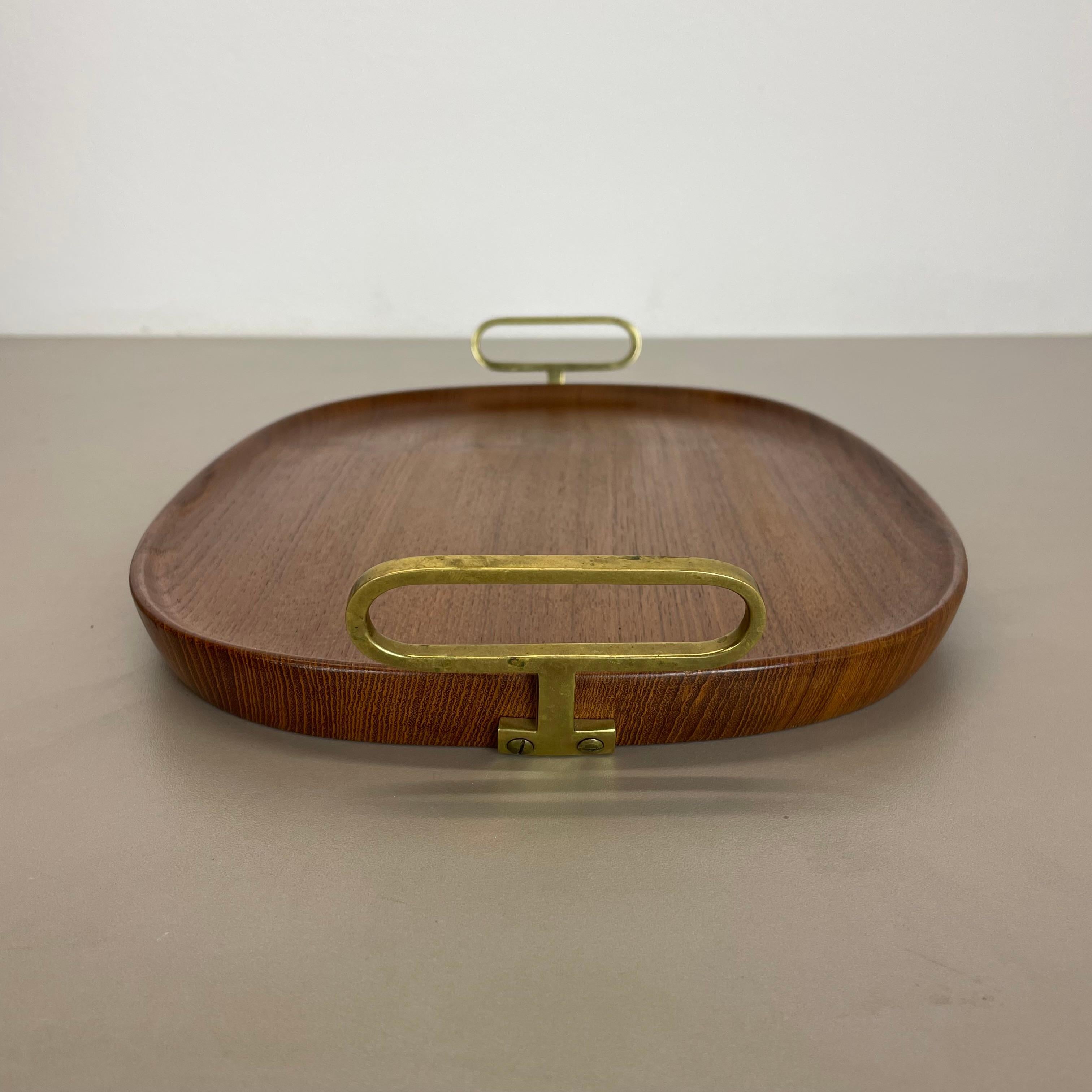 Large TEAK Tray Plate Element with Brass Handle by Carl Auböck, Austria, 1950s For Sale 6
