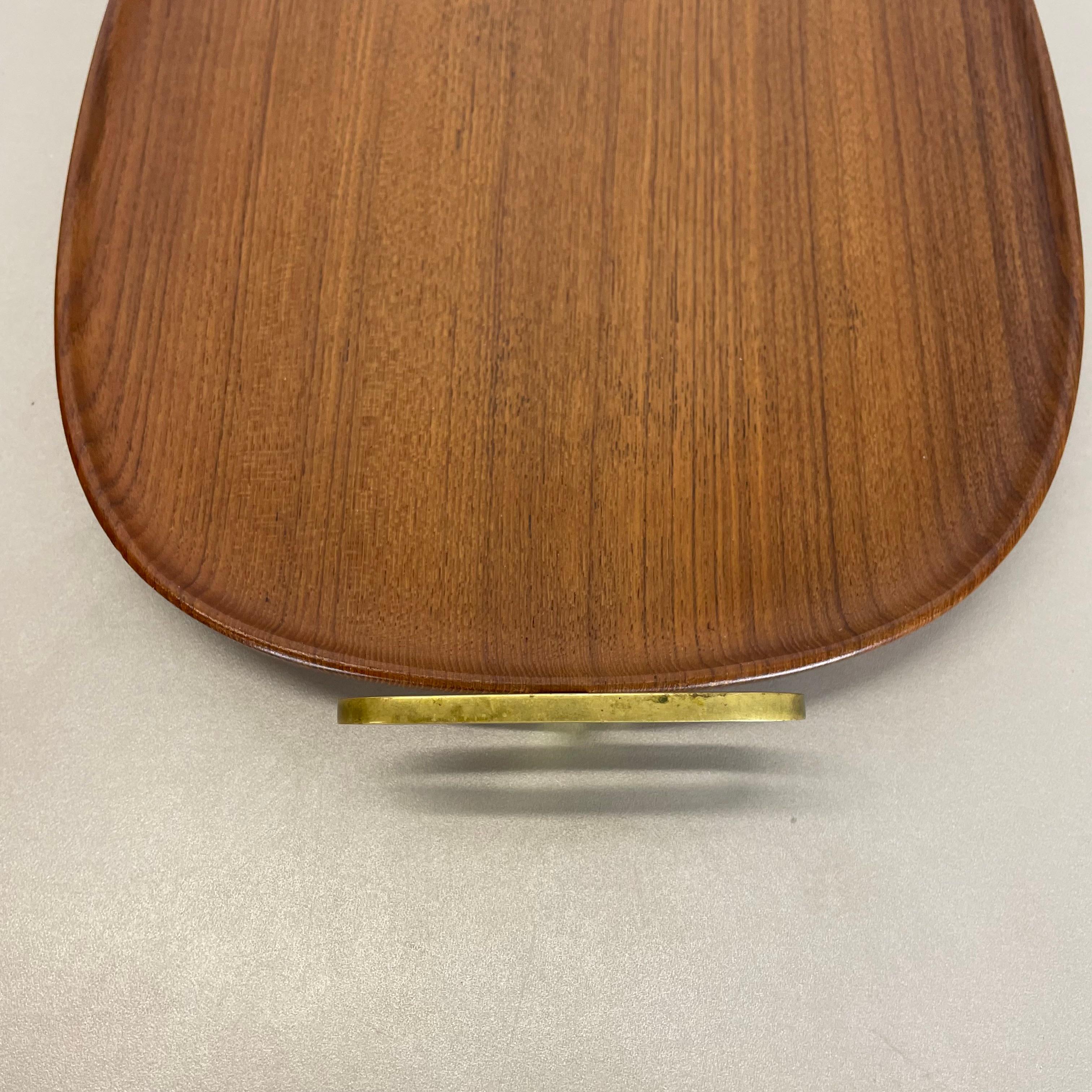 Large TEAK Tray Plate Element with Brass Handle by Carl Auböck, Austria, 1950s For Sale 8