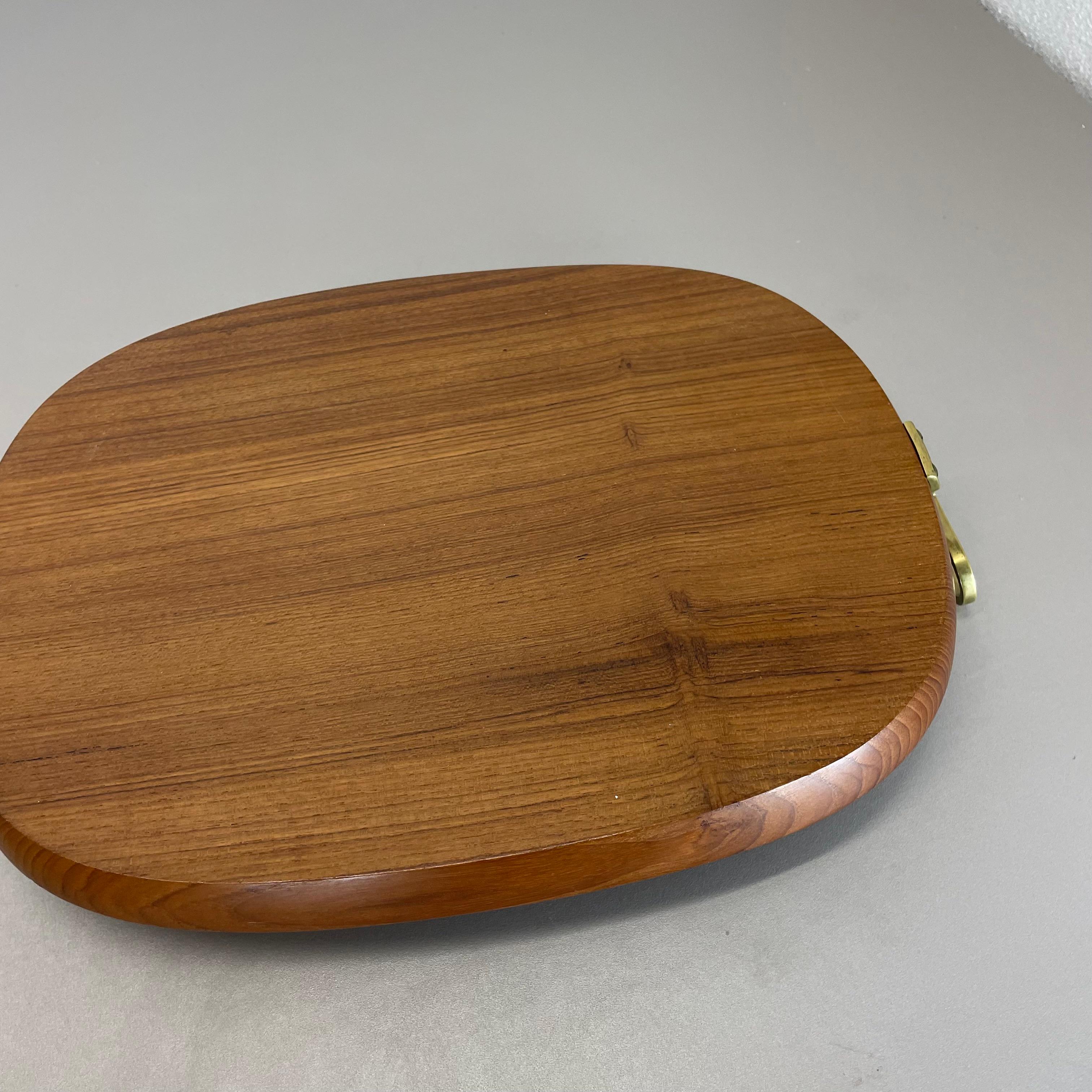Large TEAK Tray Plate Element with Brass Handle by Carl Auböck, Austria, 1950s For Sale 12