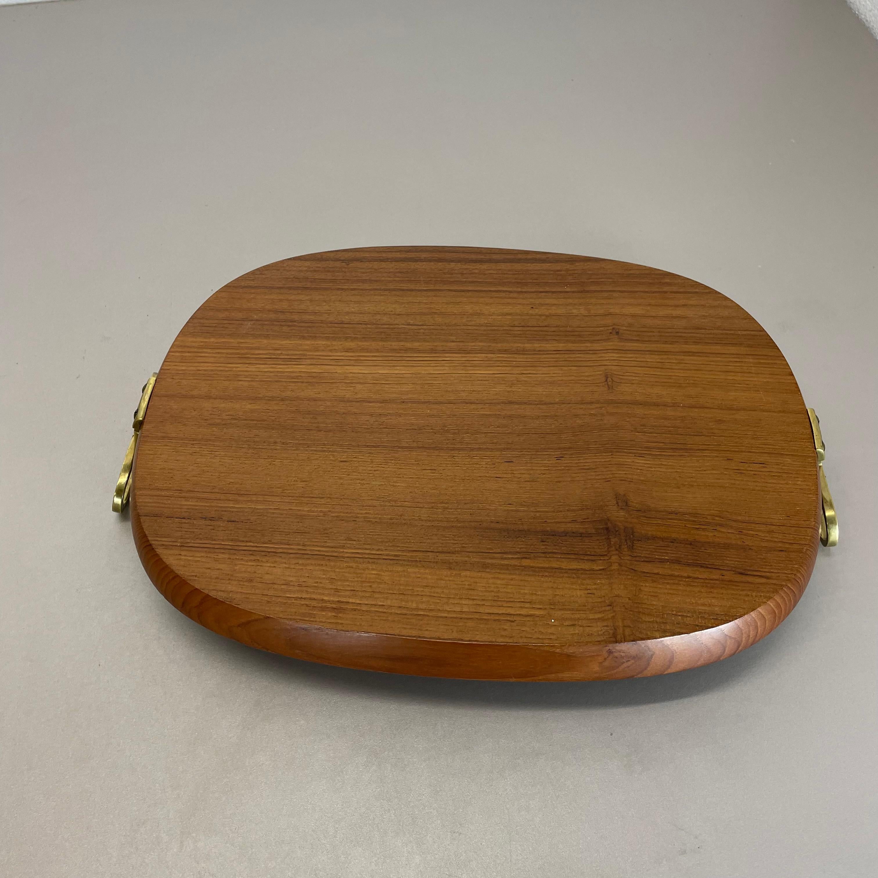Large TEAK Tray Plate Element with Brass Handle by Carl Auböck, Austria, 1950s For Sale 13