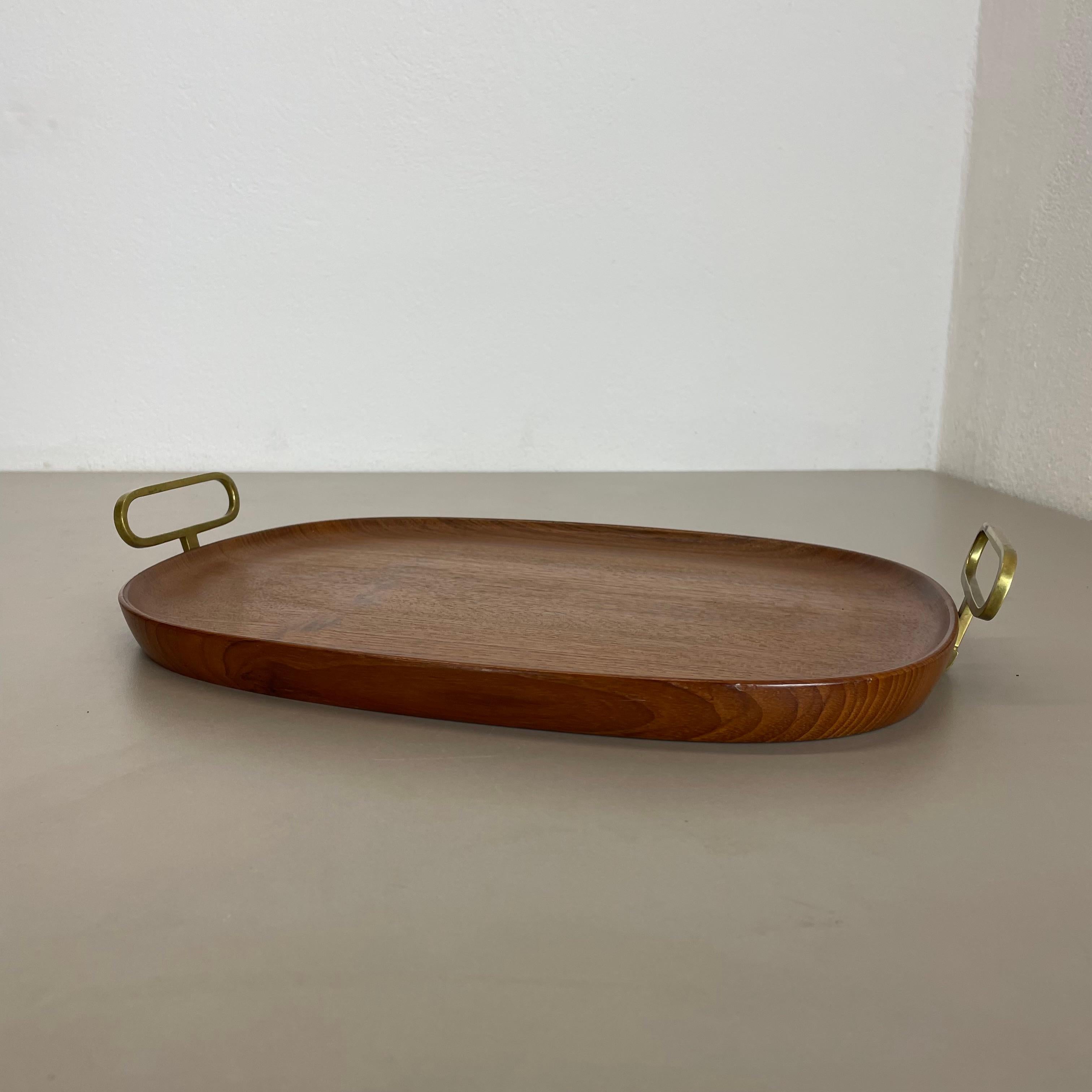 Mid-Century Modern Large TEAK Tray Plate Element with Brass Handle by Carl Auböck, Austria, 1950s For Sale