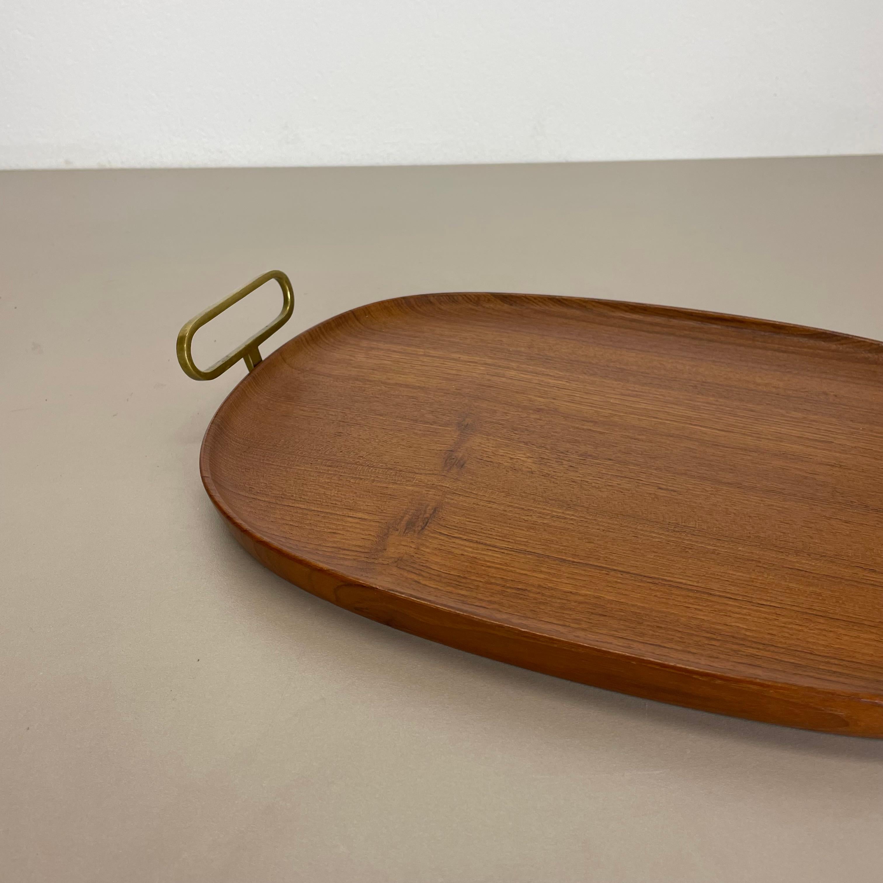 Austrian Large TEAK Tray Plate Element with Brass Handle by Carl Auböck, Austria, 1950s For Sale