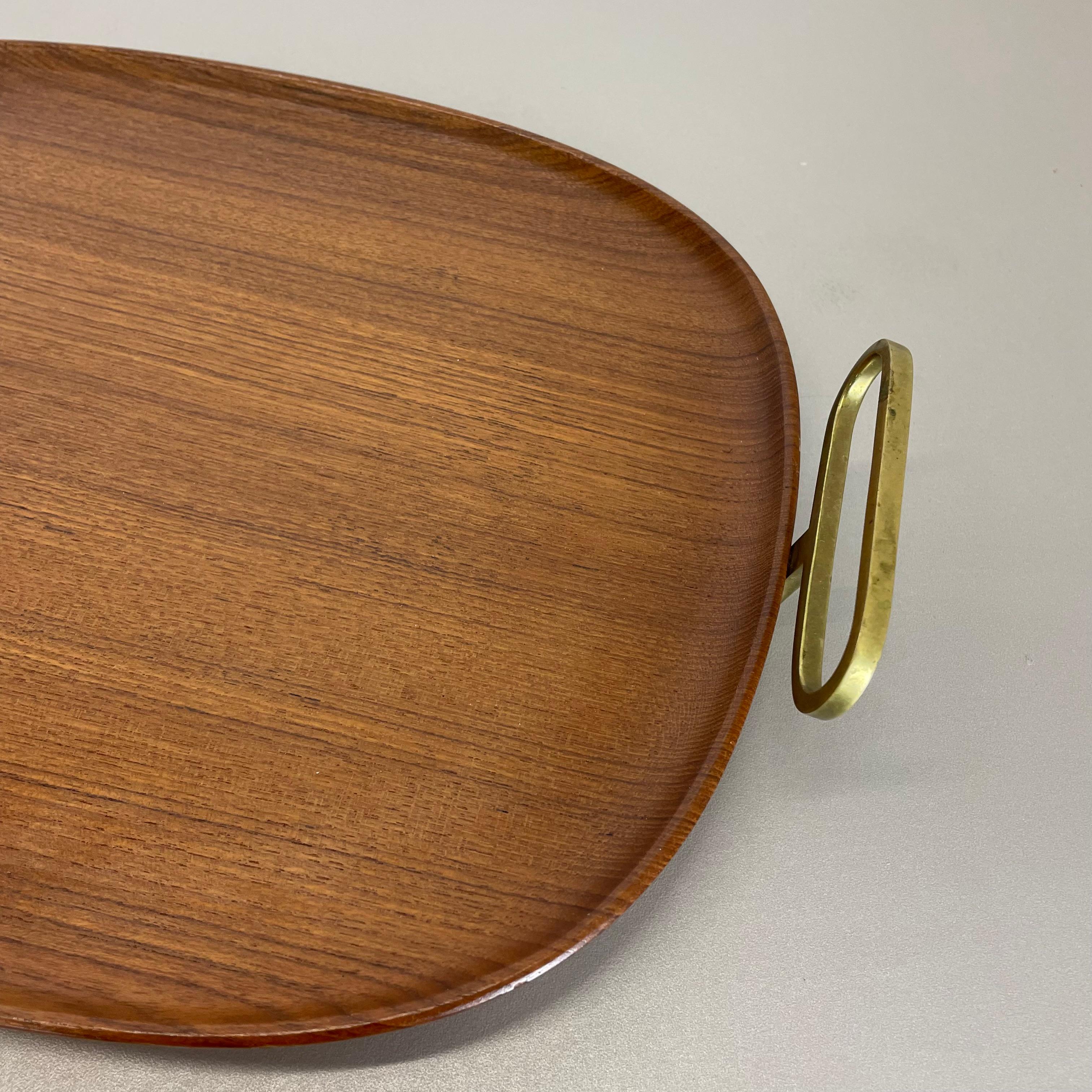 20th Century Large TEAK Tray Plate Element with Brass Handle by Carl Auböck, Austria, 1950s For Sale