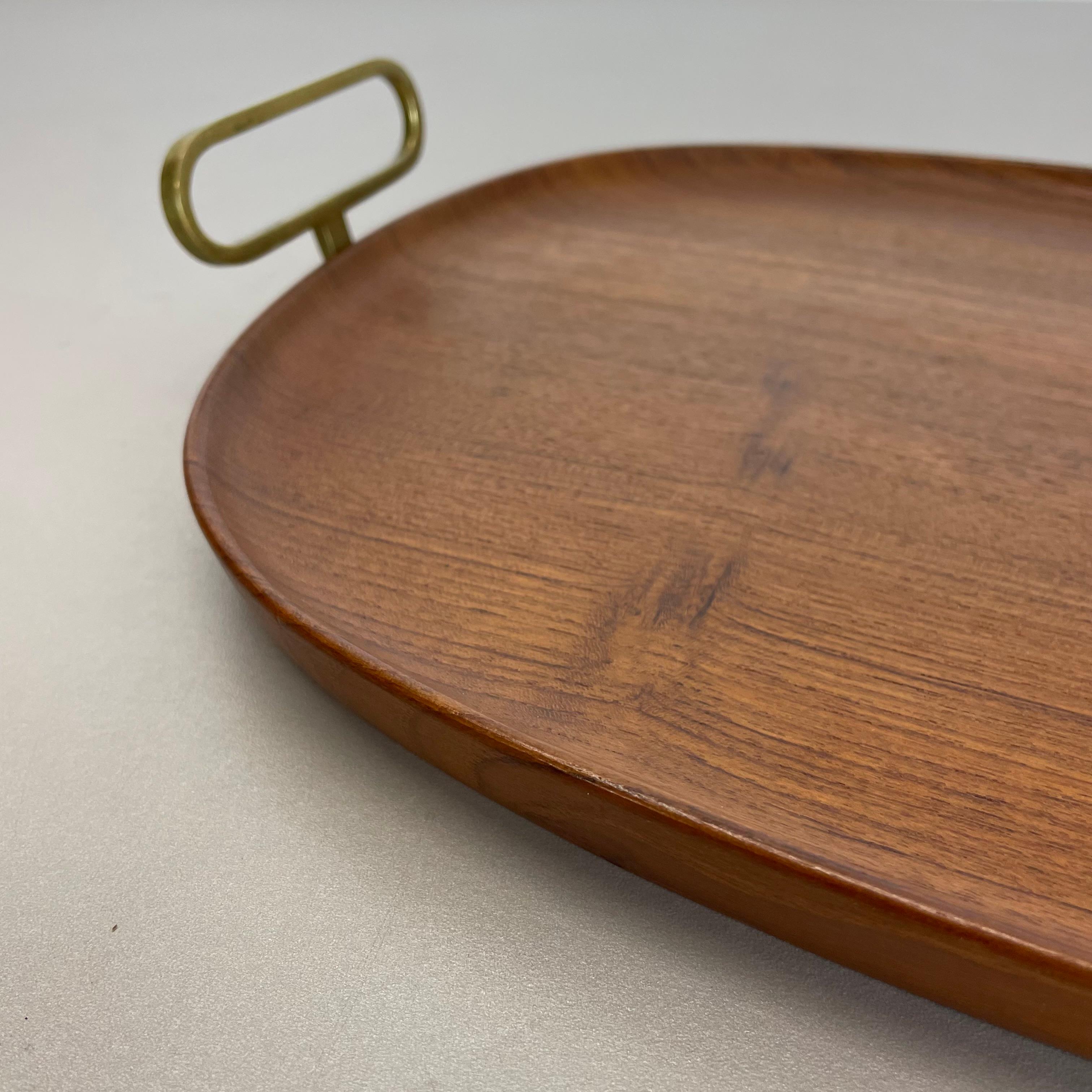 Large TEAK Tray Plate Element with Brass Handle by Carl Auböck, Austria, 1950s For Sale 2