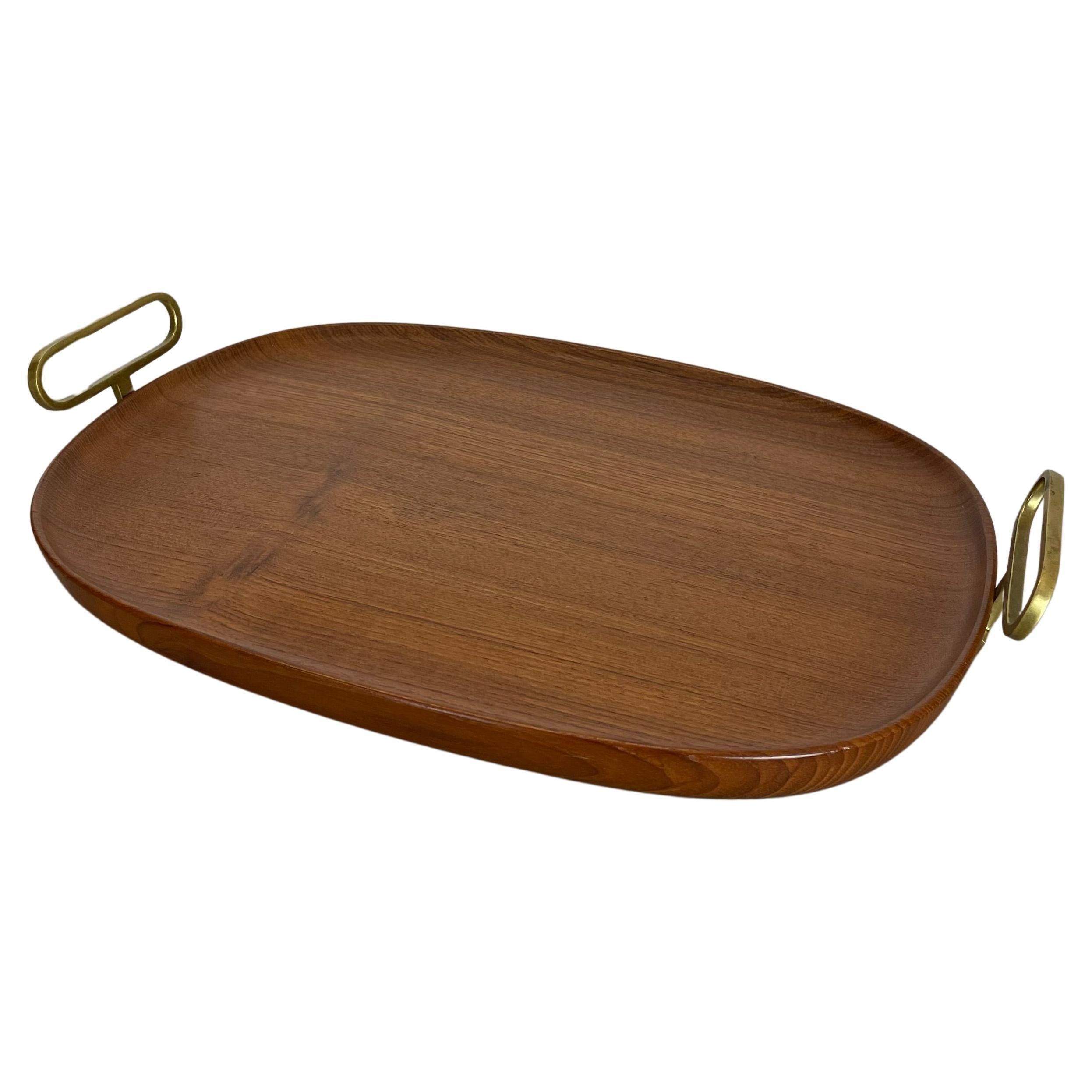 Large TEAK Tray Plate Element with Brass Handle by Carl Auböck, Austria, 1950s