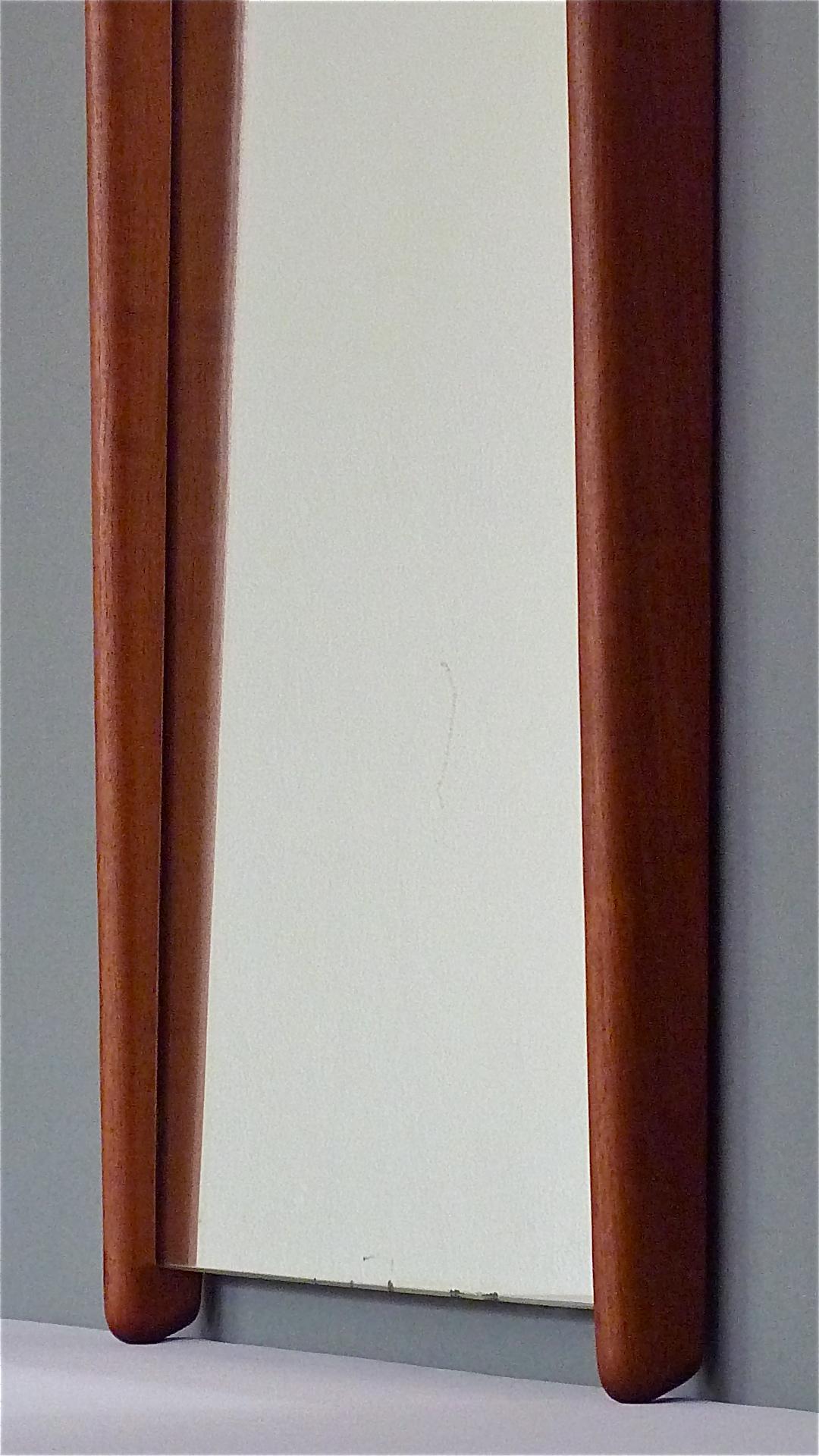 Hand-Crafted Large Teak Wall Mirror Uno & Östen Kristiansson for Luxus Vittsjö, Sweden, 1950s For Sale