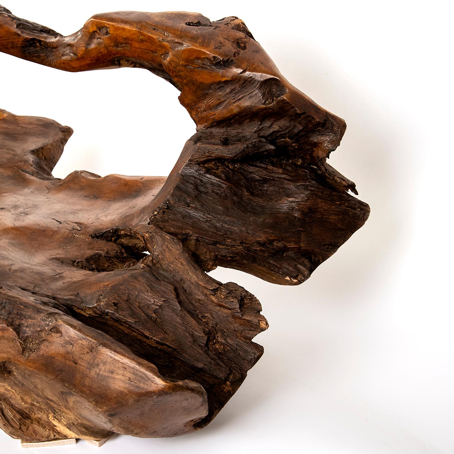 Contemporary Large Teak Wood Handled Vessel or Platter