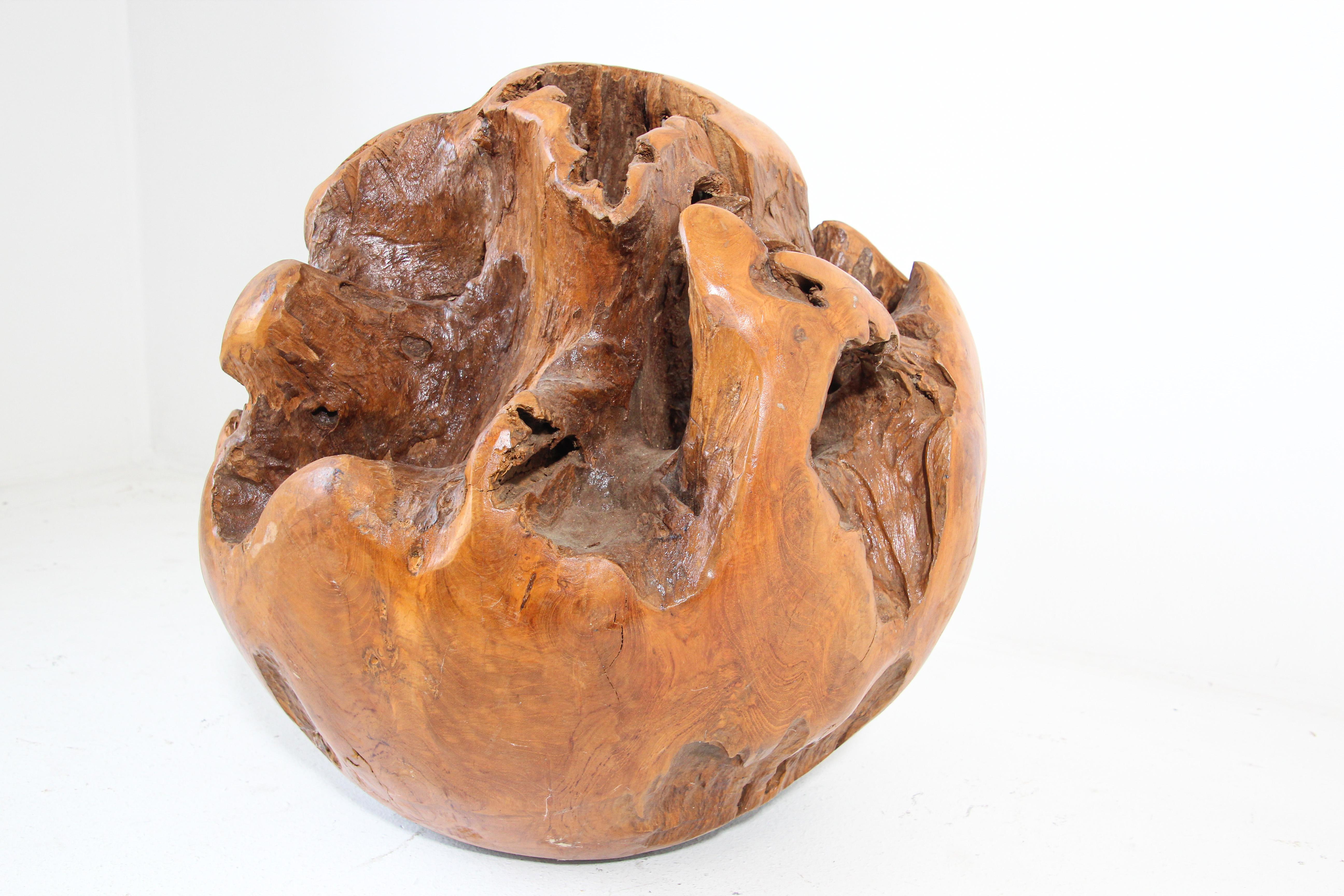 Large Teak Wood Root Hand-Carved Organic Sculpture Sphere For Sale 8