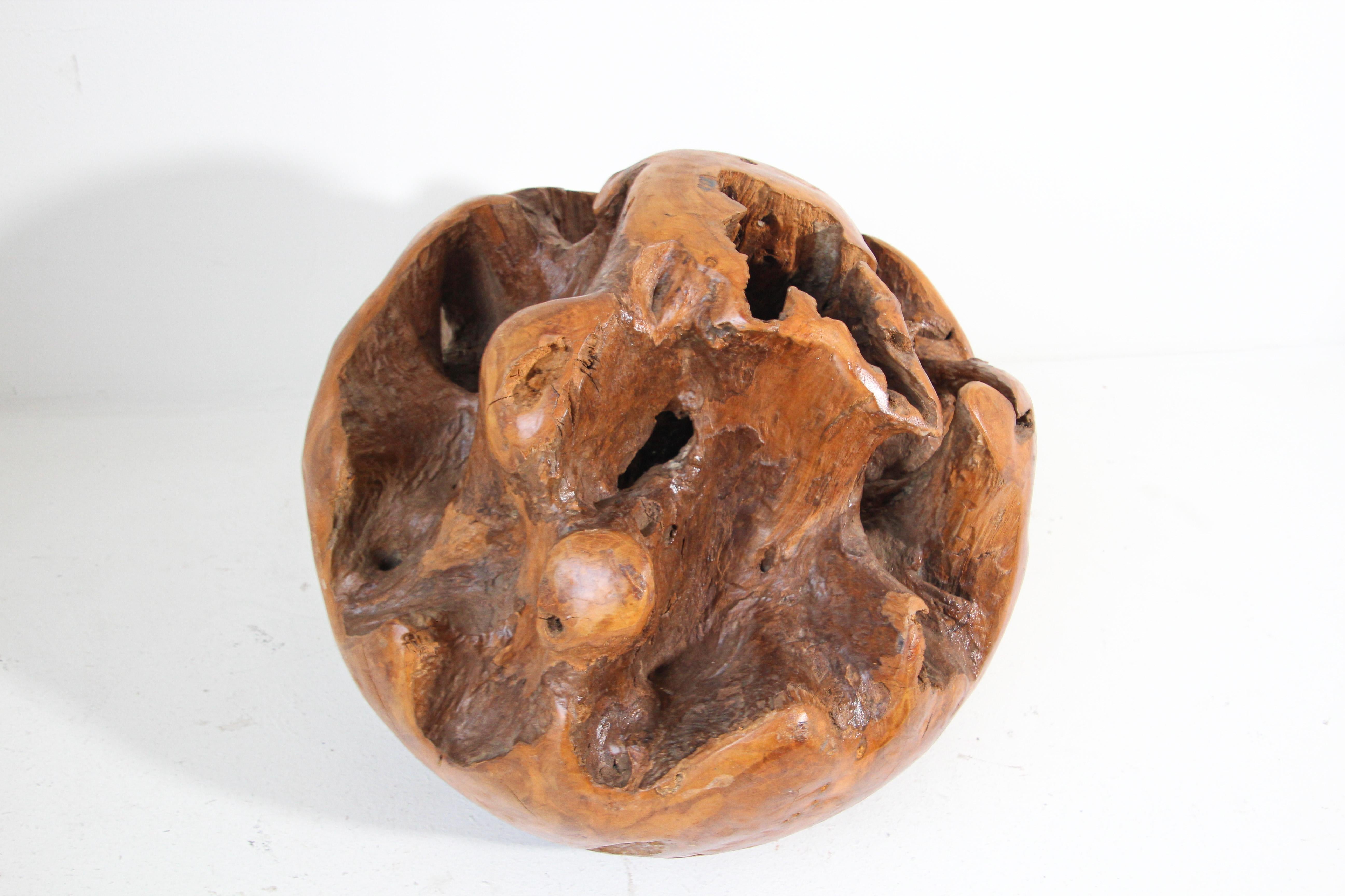 Large Teak Wood Root Hand-Carved Organic Sculpture Sphere For Sale 9