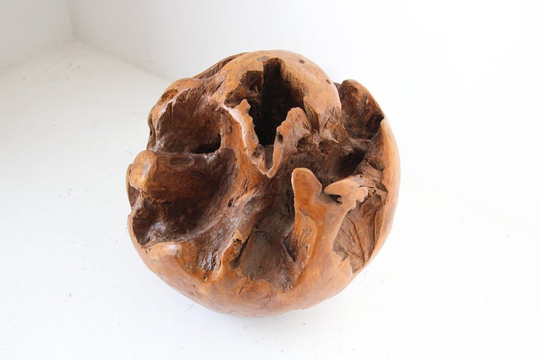 Large Teak Wood Root Hand-Carved Organic Sculpture Sphere For Sale 13