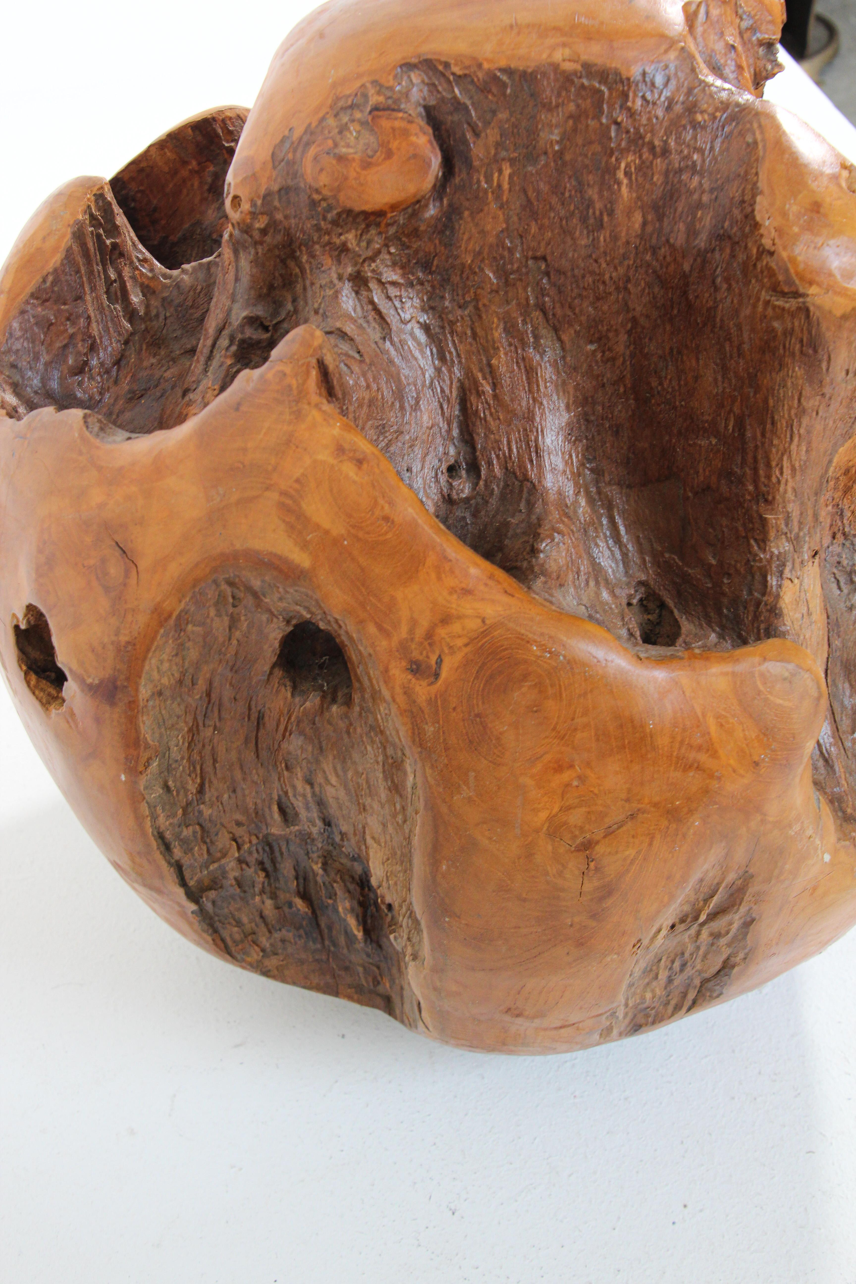 Asian Large Teak Wood Root Hand-Carved Organic Sculpture Sphere For Sale