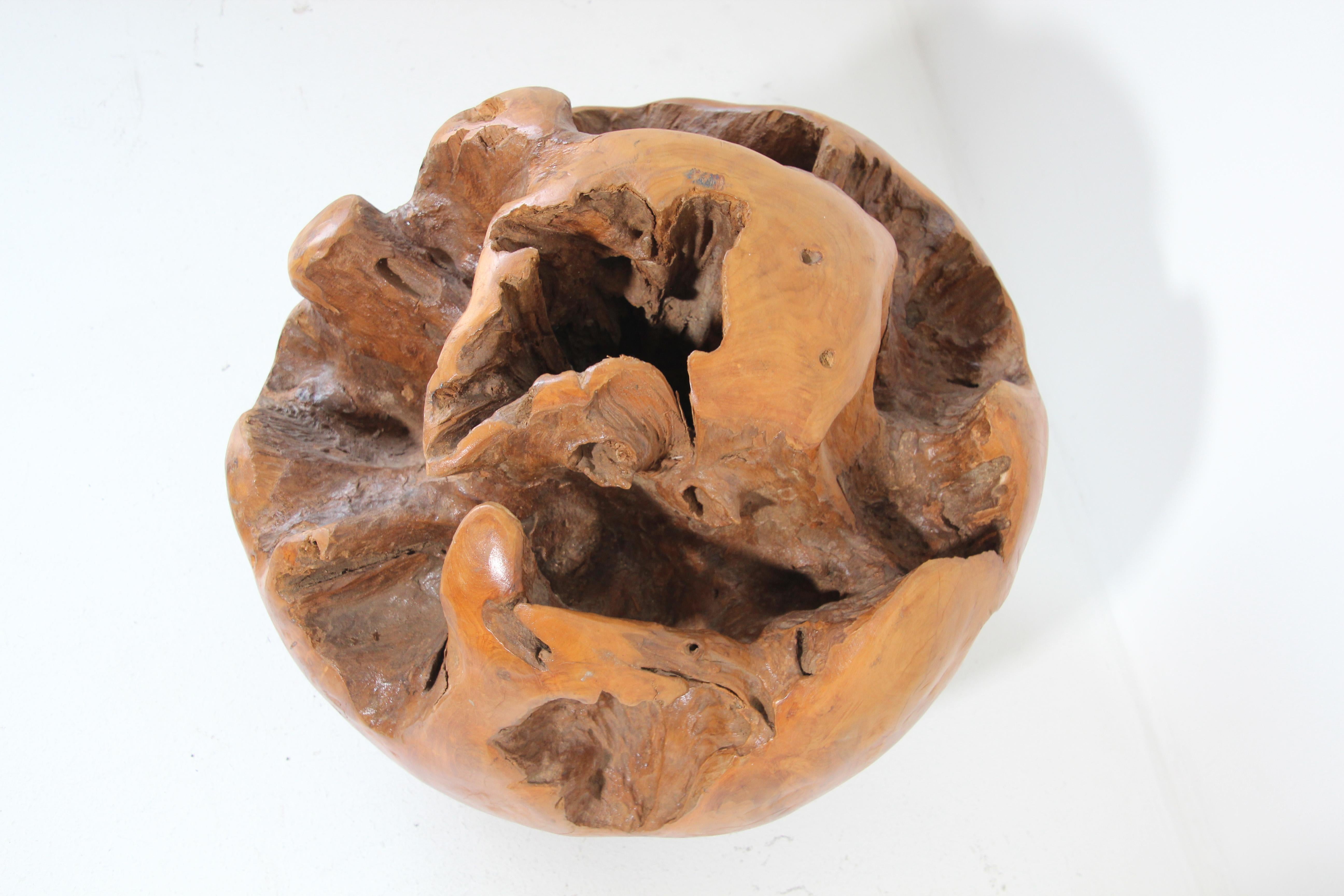 20th Century Large Teak Wood Root Hand-Carved Organic Sculpture Sphere For Sale
