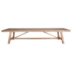 Used Large Teak Wood Stretcher Base Dining Table