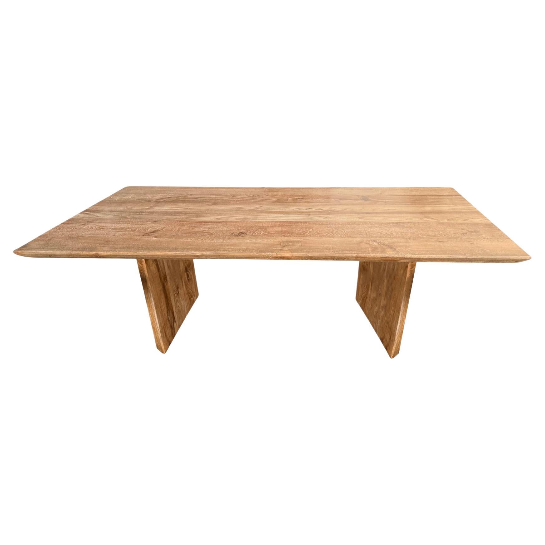 Large Teak Wood Table, Natural Finish, Hand-Crafted Modern Organic, Angled Edges For Sale