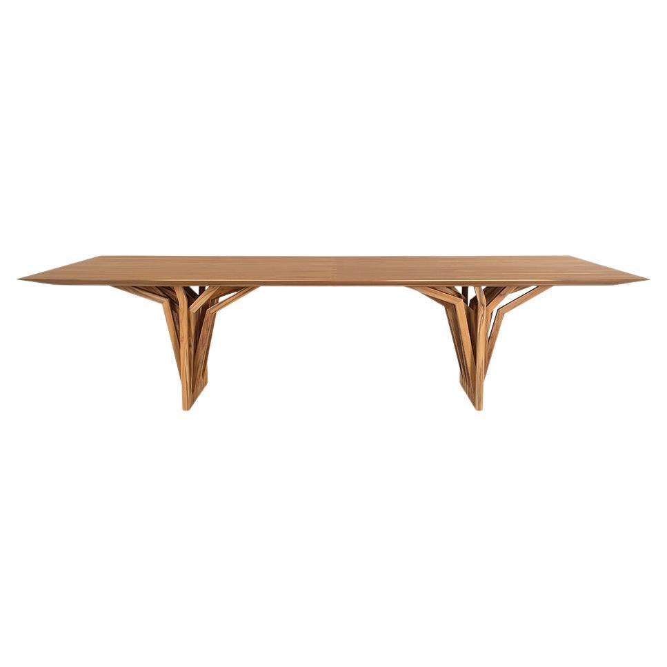 Gran Mesa de Comedor Radi con Tablero de Madera de Teca y Base de Raíz Arquitectónica y en Cascada