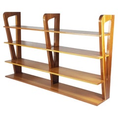 Large Teakwood Italian Mid-Century Modern hanging shelf attributed to Isa