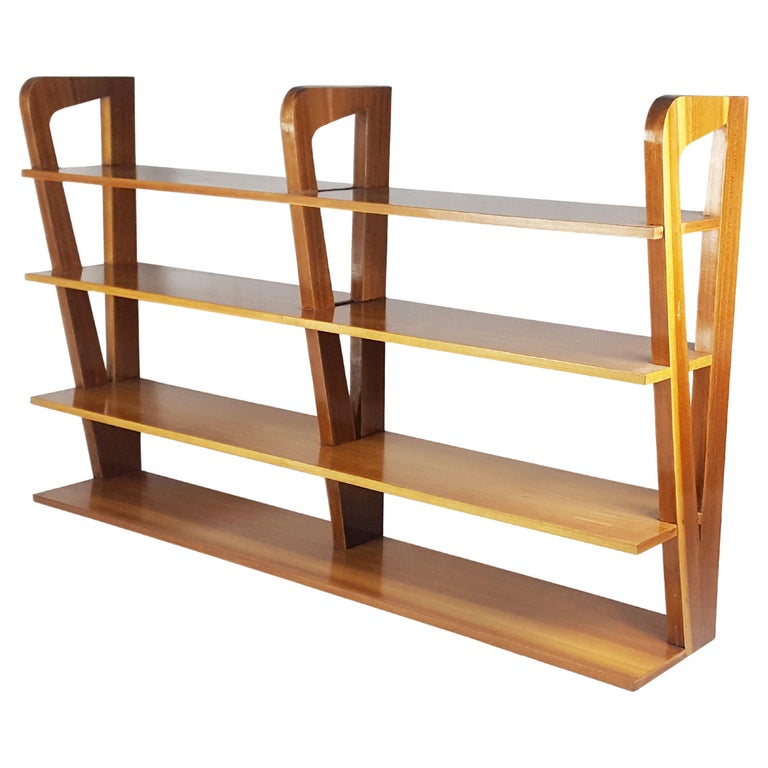 Large Teakwood Italian MidCentury Modern hanging shelf attributed to Isa For Sale at 1stDibs