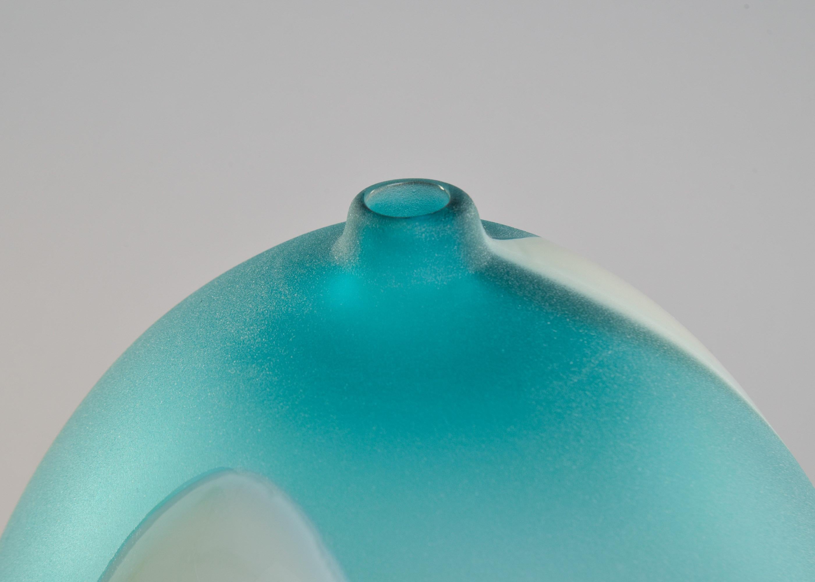 Mid-Century Modern Large Teal and White Signed Anfora Murano Glass Vase For Sale