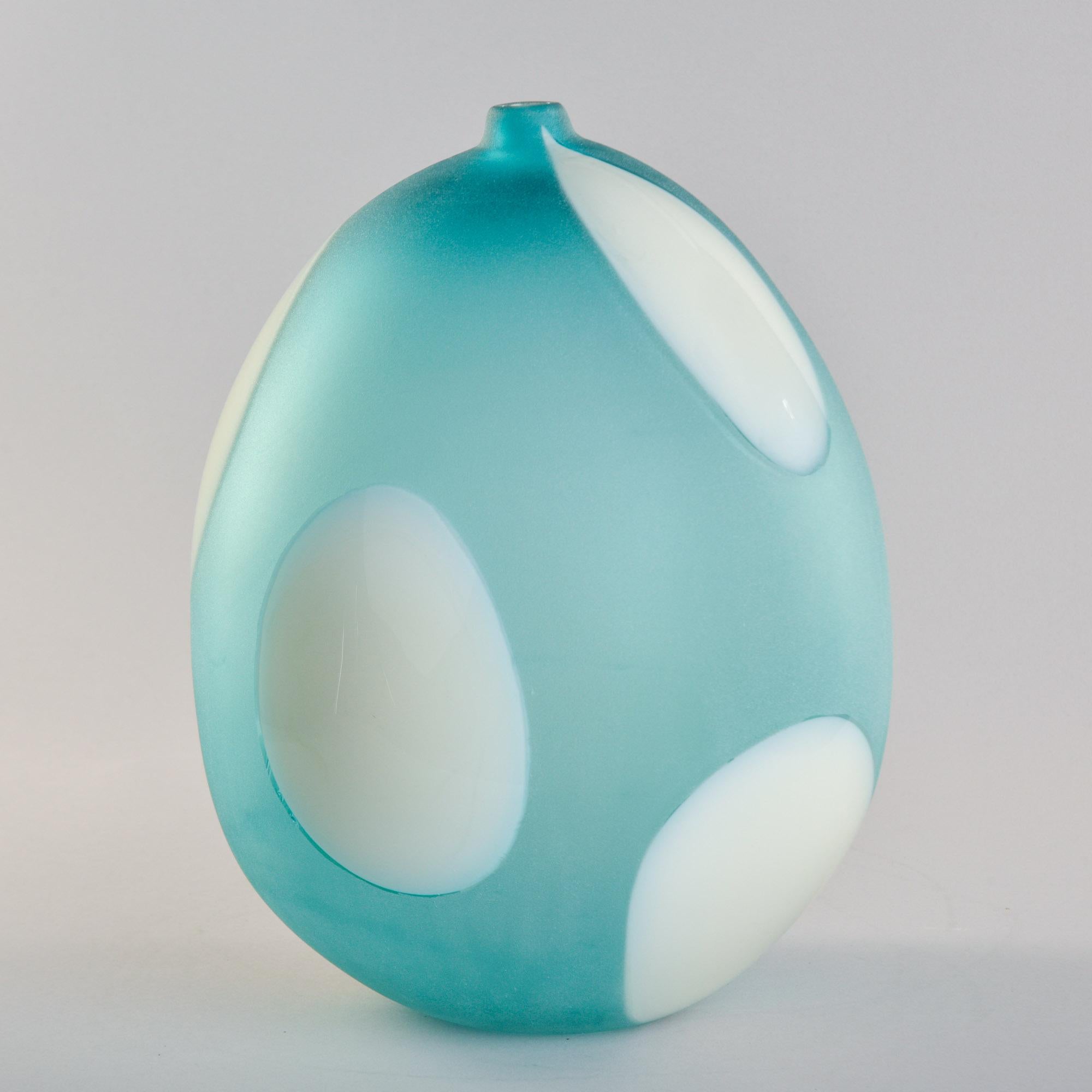 Italian Large Teal and White Signed Anfora Murano Glass Vase For Sale