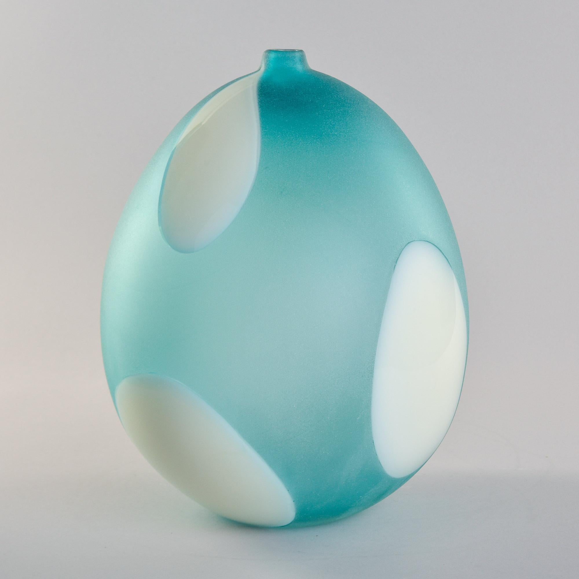 Large Teal and White Signed Anfora Murano Glass Vase In Good Condition For Sale In Troy, MI