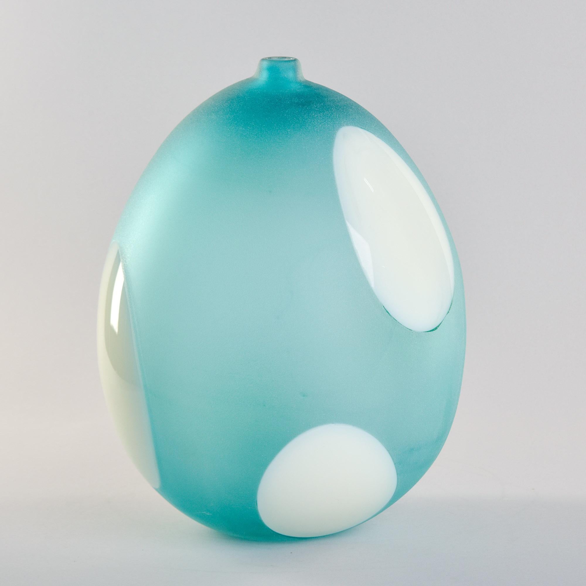 Large Teal and White Signed Anfora Murano Glass Vase For Sale 1