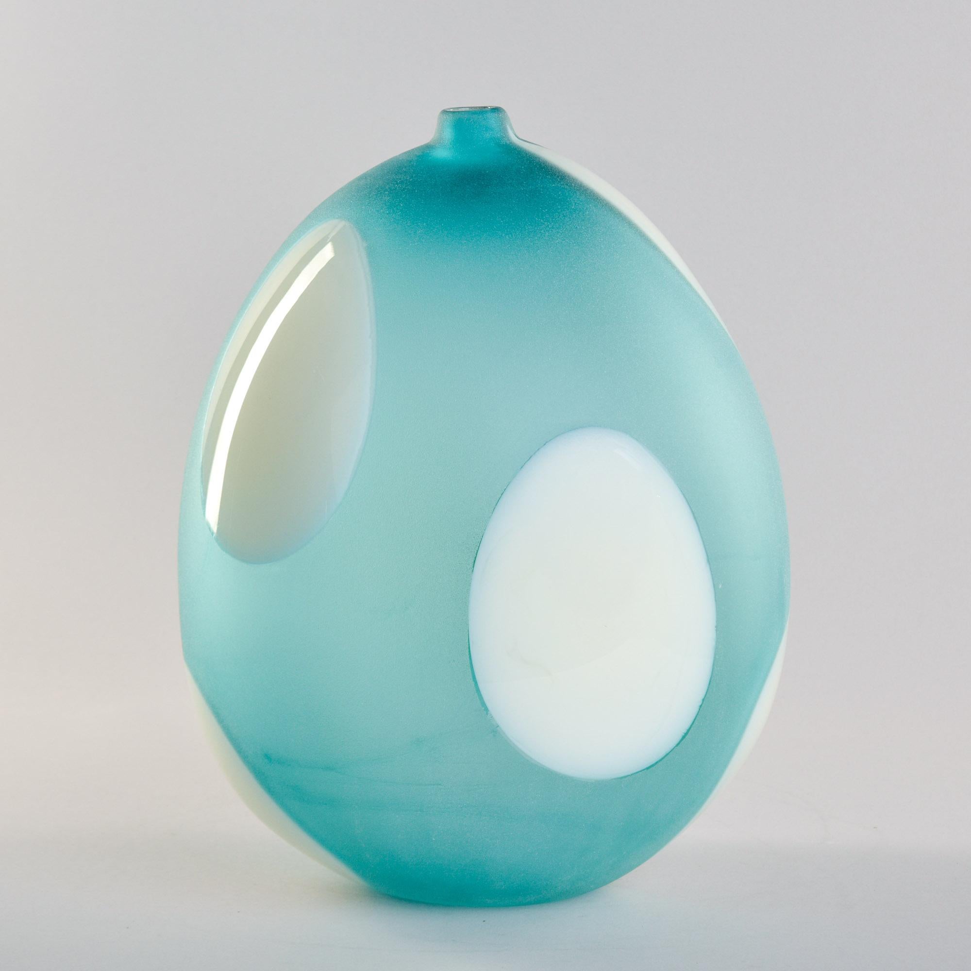 Large Teal and White Signed Anfora Murano Glass Vase For Sale 2