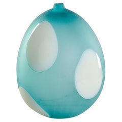 Large Teal and White Signed Anfora Murano Glass Vase