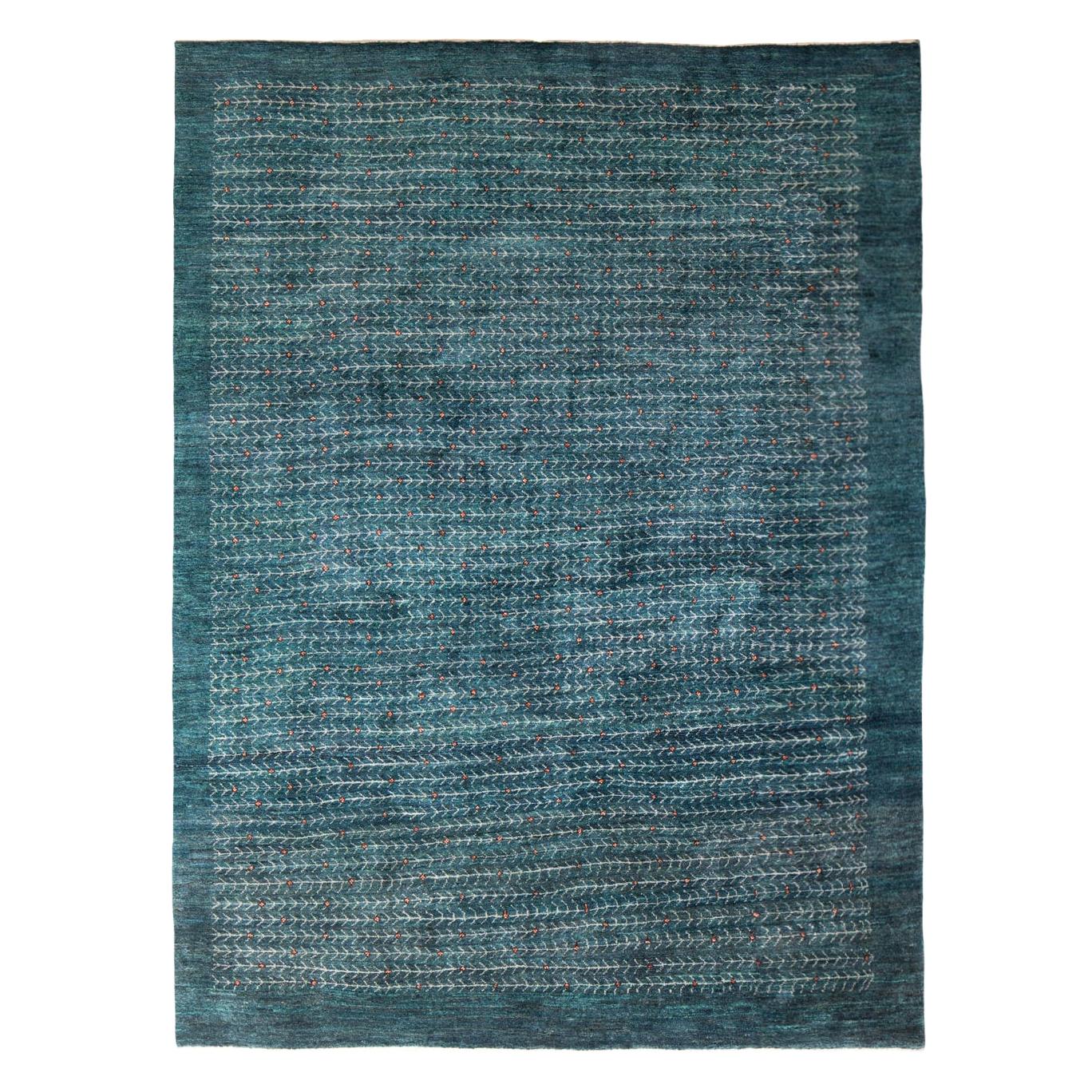 Large Teal Contemporary Tree-of-Life Gabbeh Persian Wool Rug For Sale