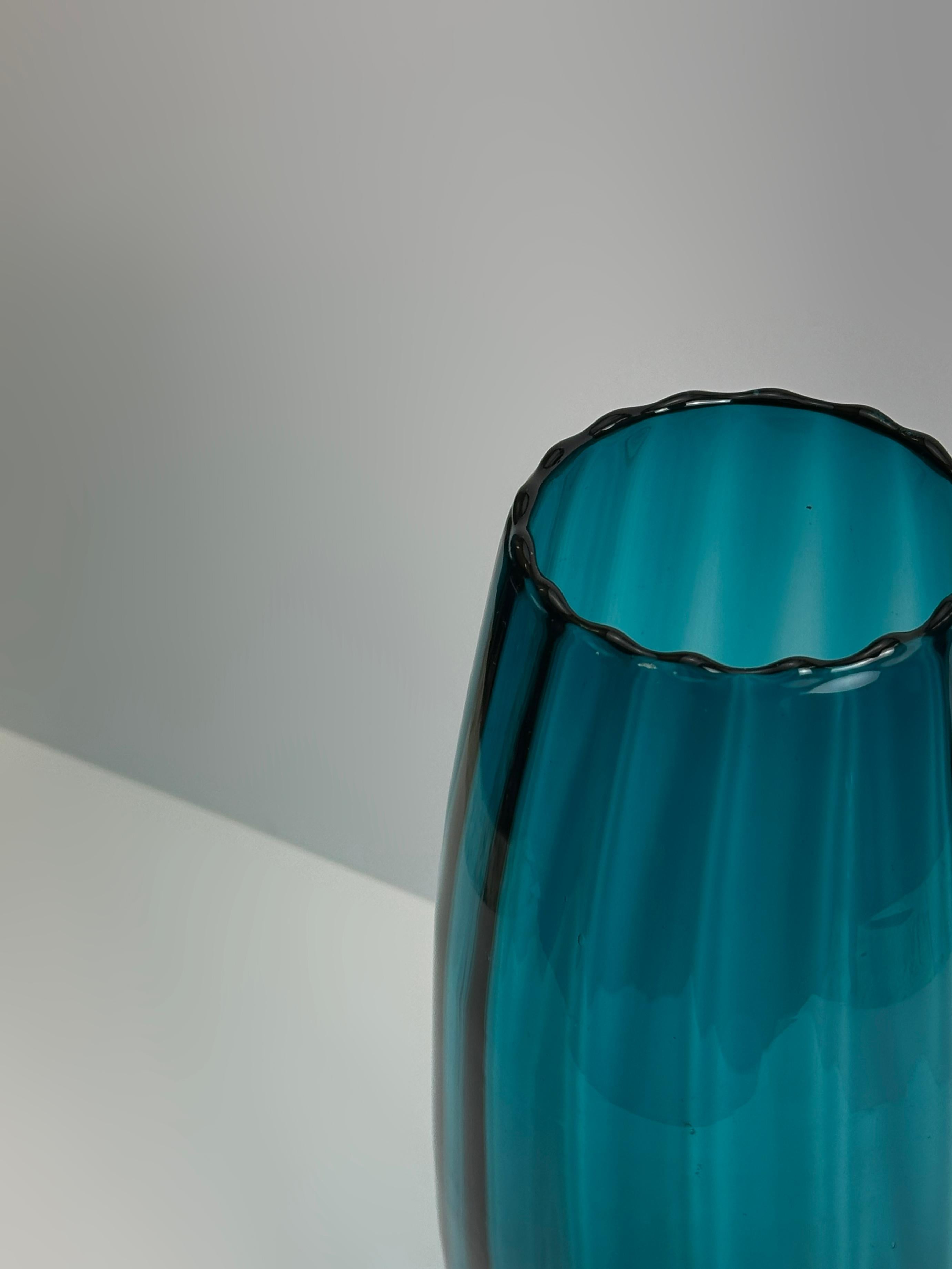 Italian Large Teal Glass Vase, Attributed to Rossini, Empoli, Italy, 1960s For Sale