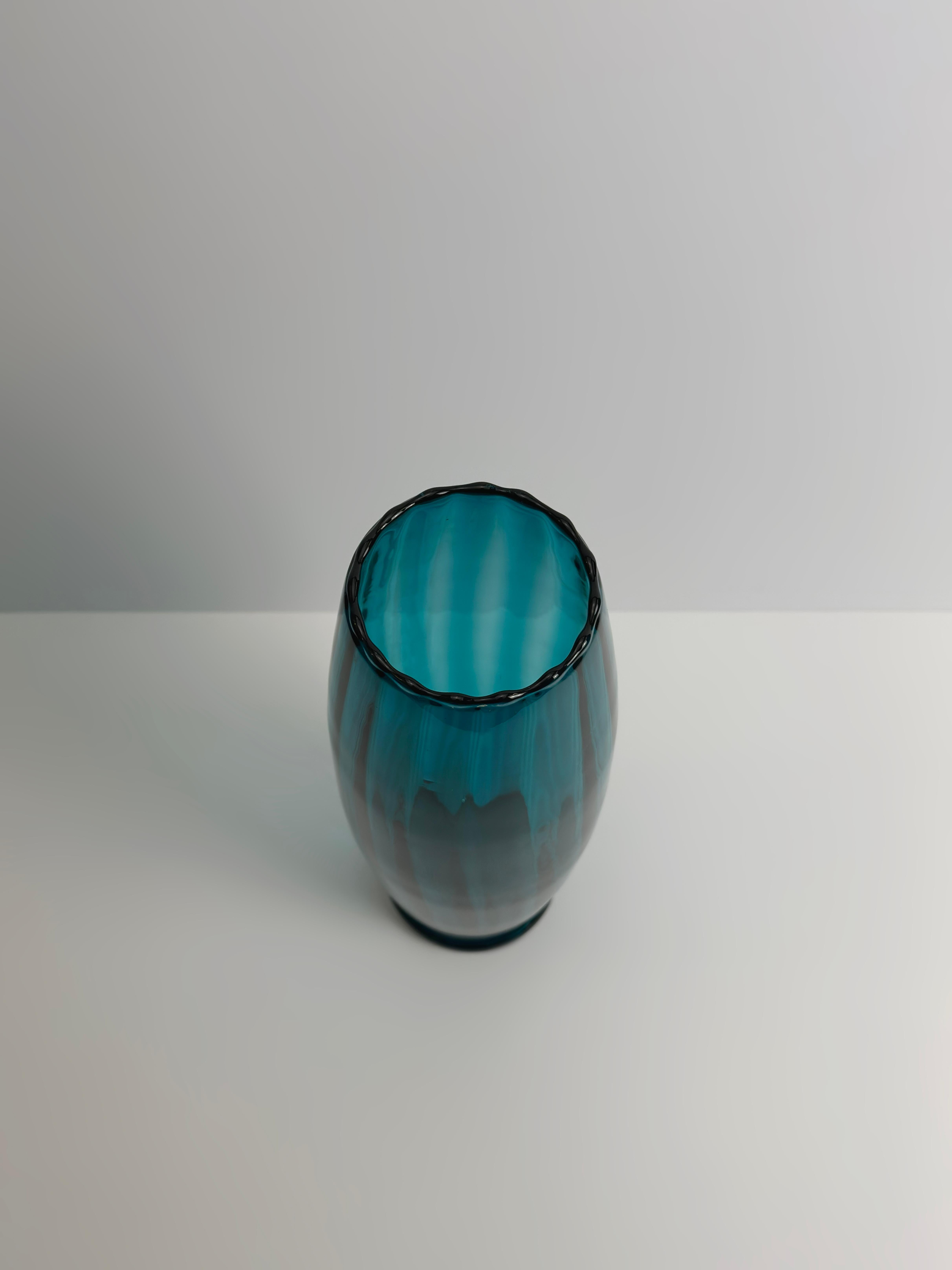 Hand-Crafted Large Teal Glass Vase, Attributed to Rossini, Empoli, Italy, 1960s For Sale
