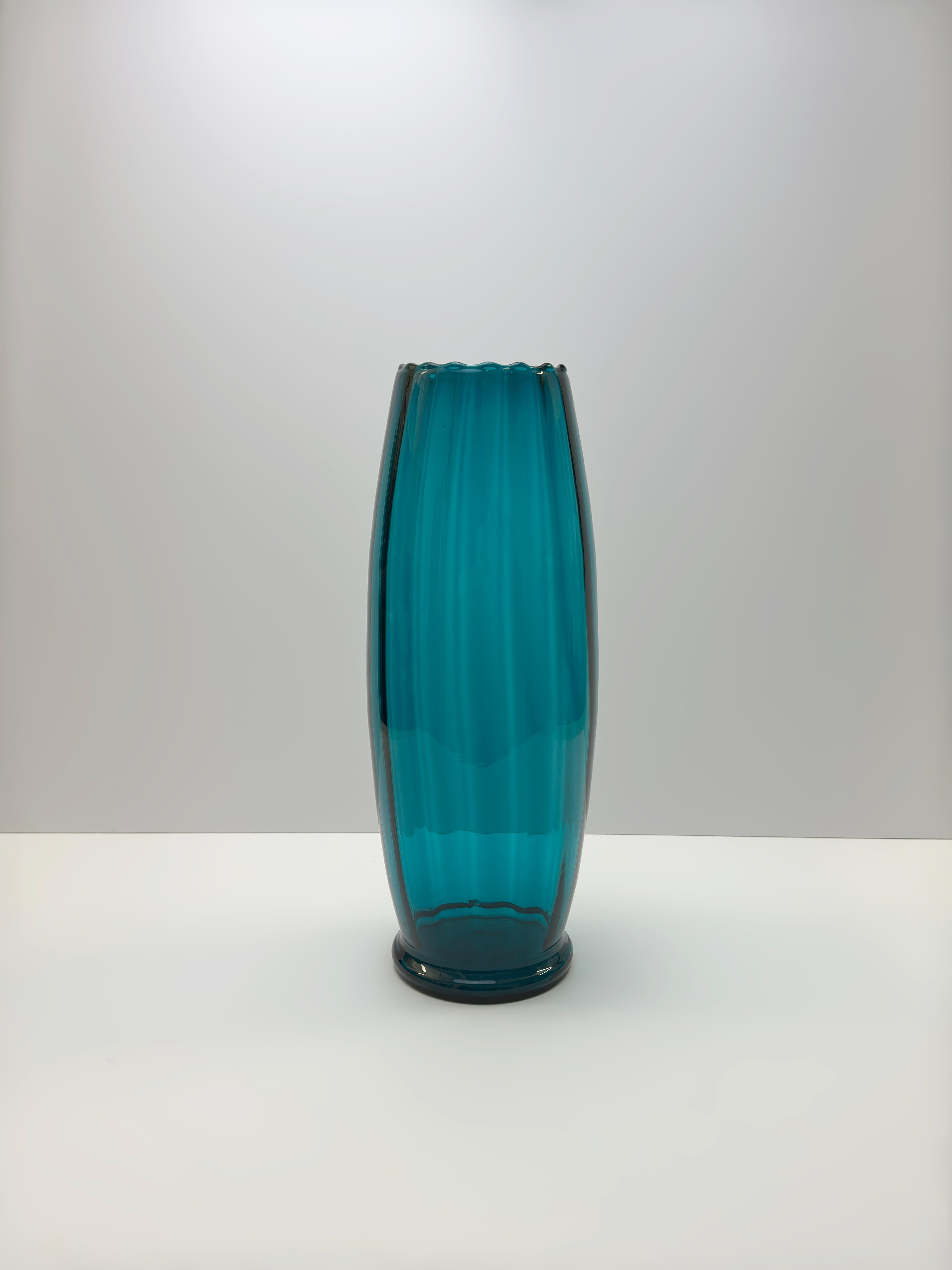 20th Century Large Teal Glass Vase, Attributed to Rossini, Empoli, Italy, 1960s For Sale