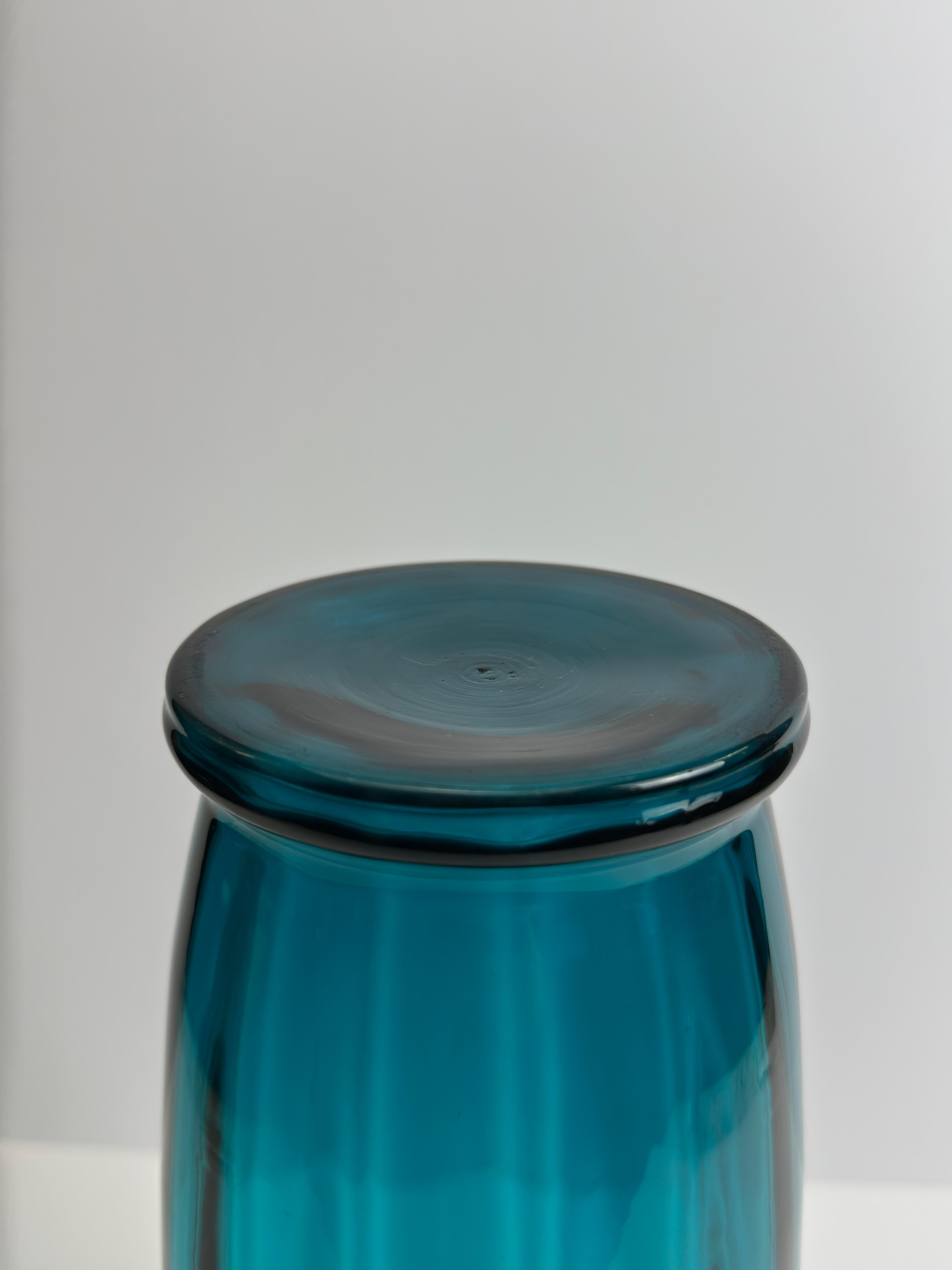 Large Teal Glass Vase, Attributed to Rossini, Empoli, Italy, 1960s For Sale 1