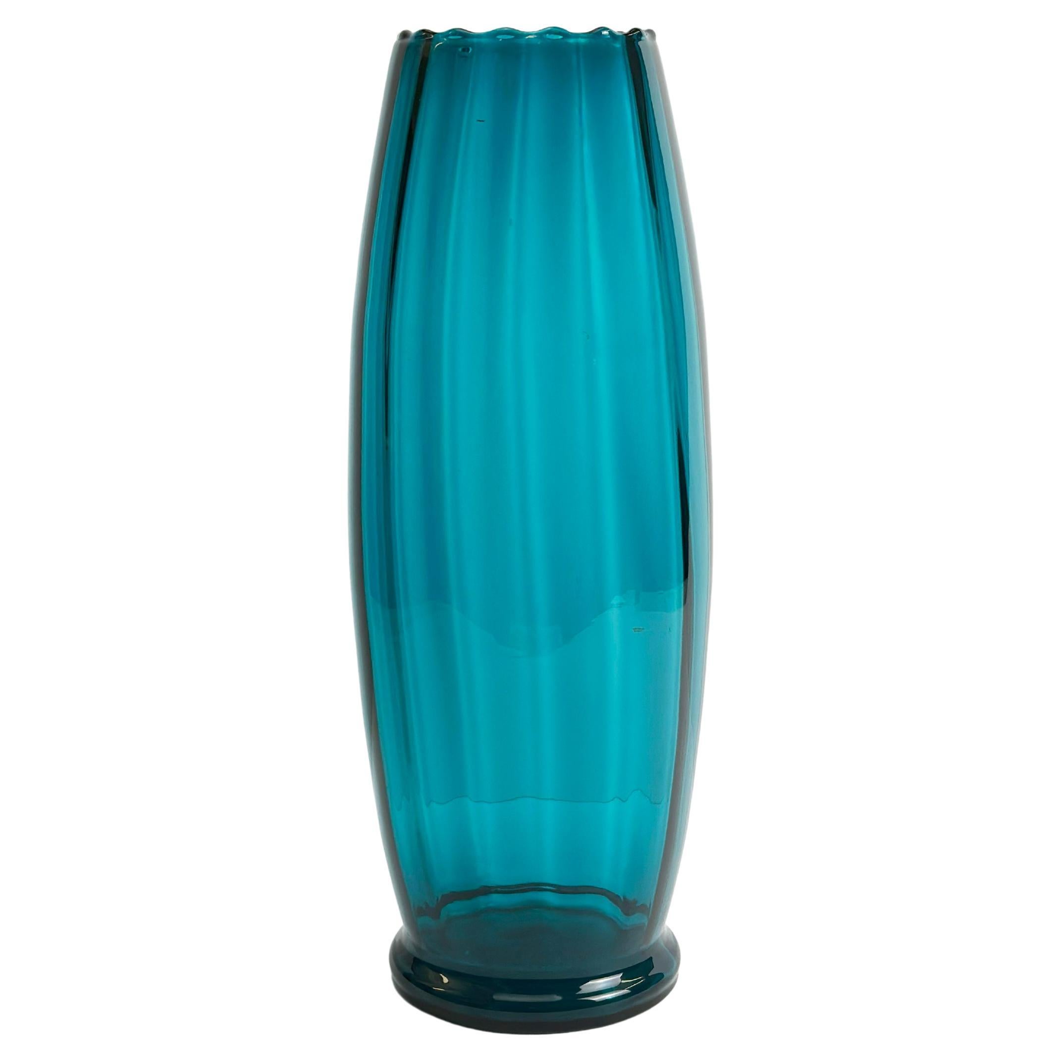 Large Teal Glass Vase, Attributed to Rossini, Empoli, Italy, 1960s For Sale