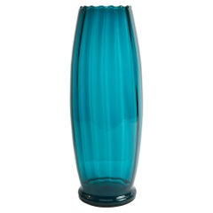 Large Teal Glass Vase, Attributed to Rossini, Empoli, Italy, 1960s