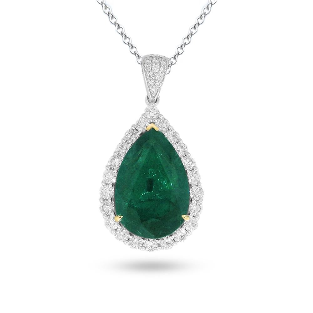 Beautiful Emerald Tear Drop Pendant From BleauNY

Tear Drop Emerald - 13.91ct
Round Diamonds - 3.11ct
18k White Gold & Gold

Tag #17892