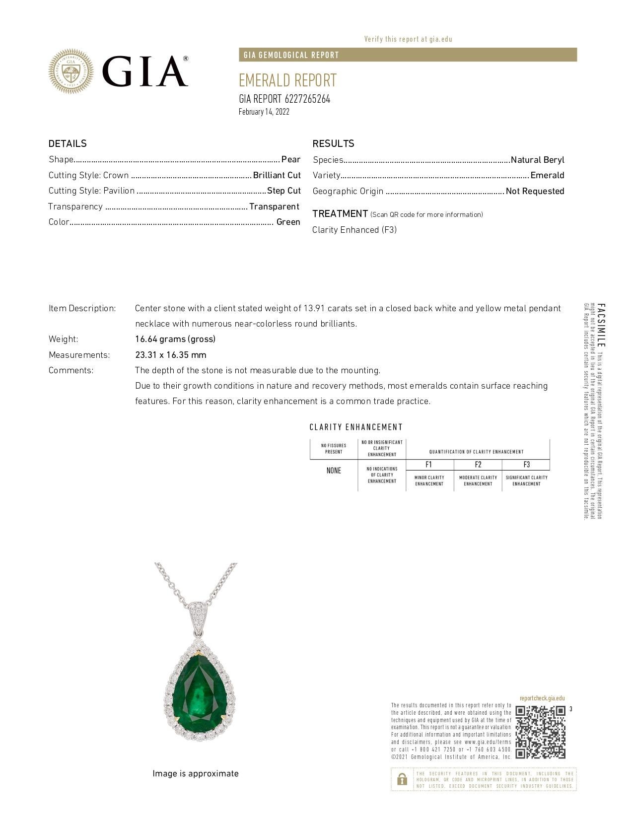 Pear Cut Large Tear Drop Emerald Pendant, GIA Certified For Sale