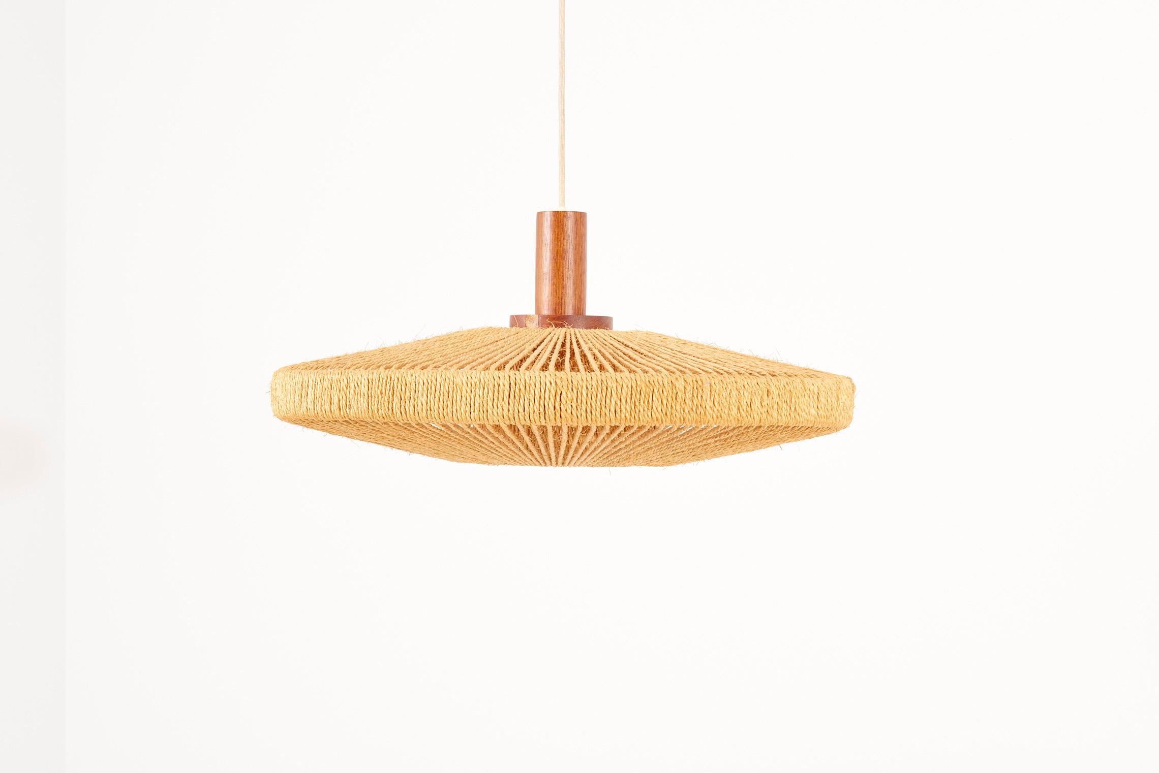 European Large Temde Leuchten Sisal Pendant Lamp, Swiz, 1950s