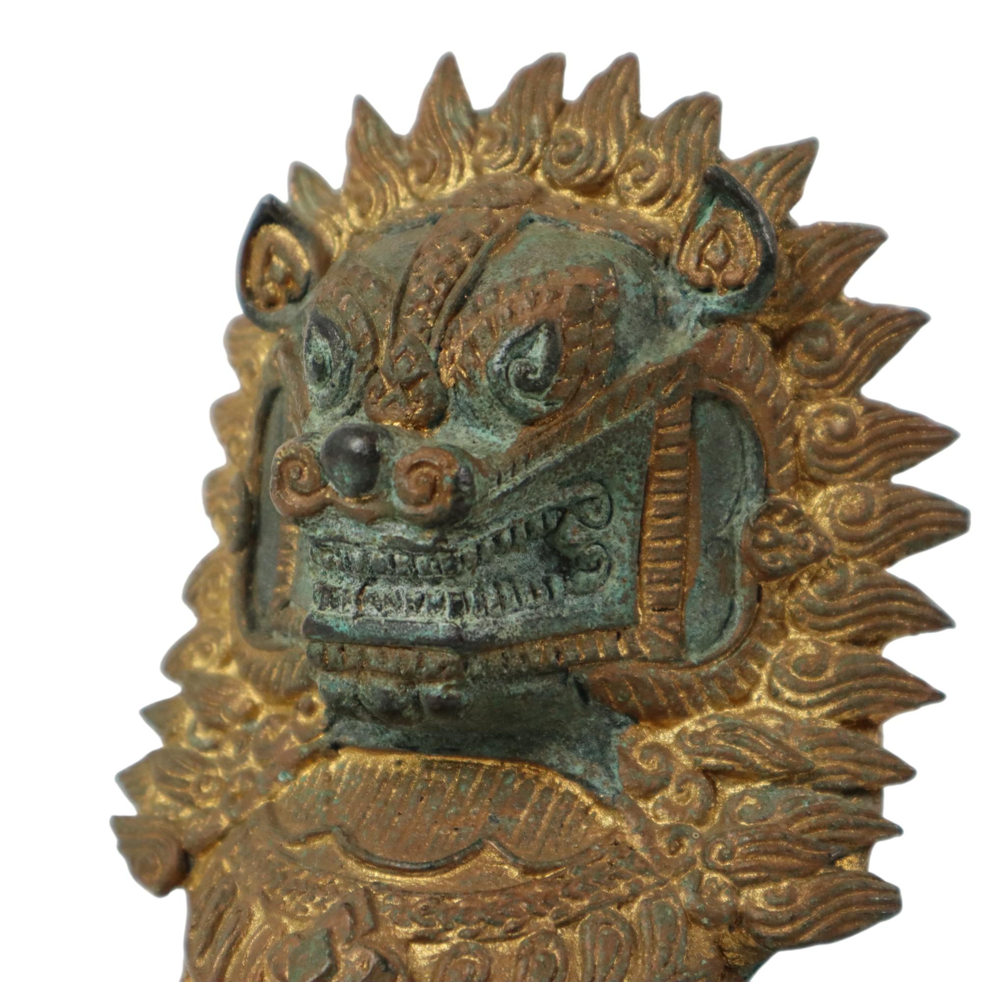 Large Temple Lion Gilded Bronze Statue Thailand Foo Dog 27cm For Sale 4