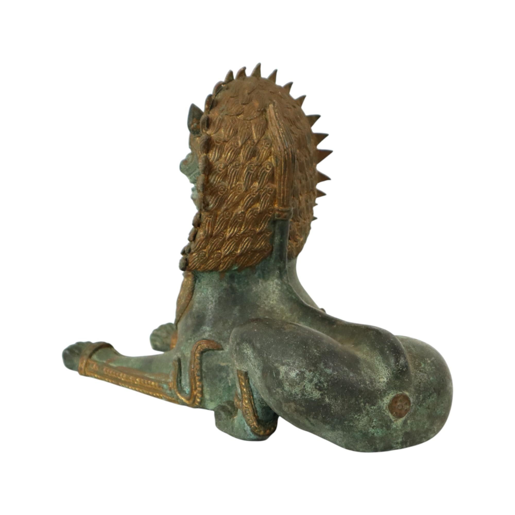 Large Temple Lion Gilded Bronze Statue Thailand Foo Dog 27cm For Sale 2